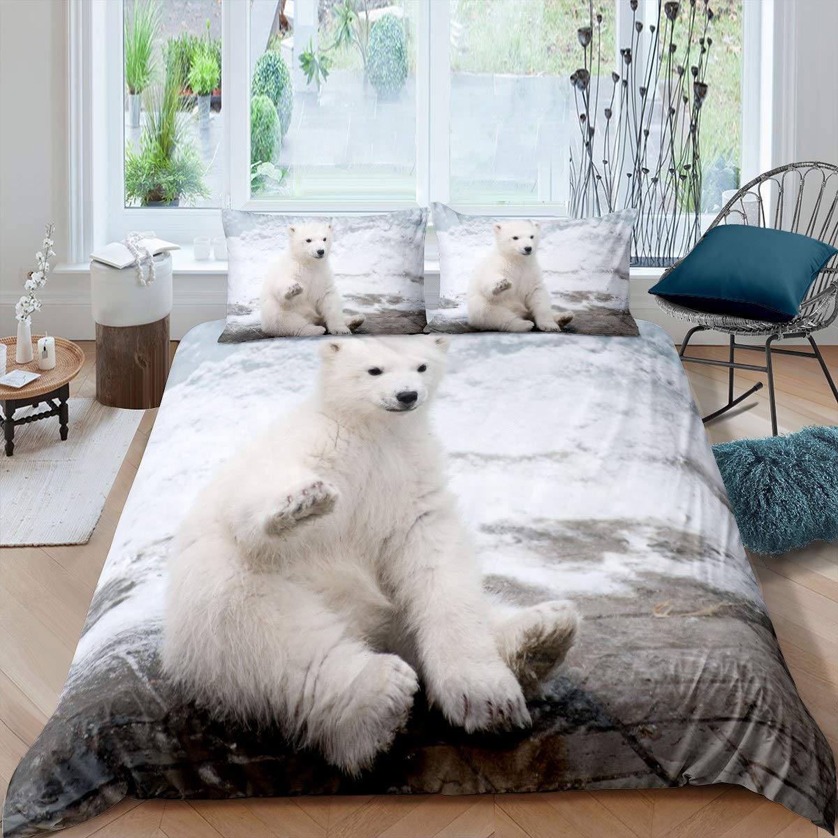 Feelyou Polar Bear Comforter Cover Set - Cute White Bear Duvet Cover for Kids & Nursery - Twin Size Winter Themed Bedding with Snowy Animal Pattern - Perfect for Boys, Girls & Arctic-Themed Room Decor