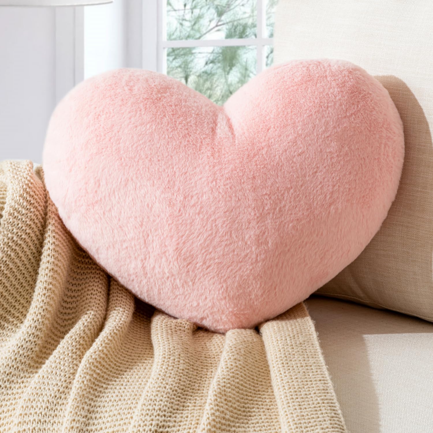 Heart Shaped Throw Pillows - Super Soft Faux Rabbit Fur Cushion for Valentine's Day, Wedding & Home Decor - Perfect Gift for Women & Girls | Bedroom, Living Room, Sofa Decor