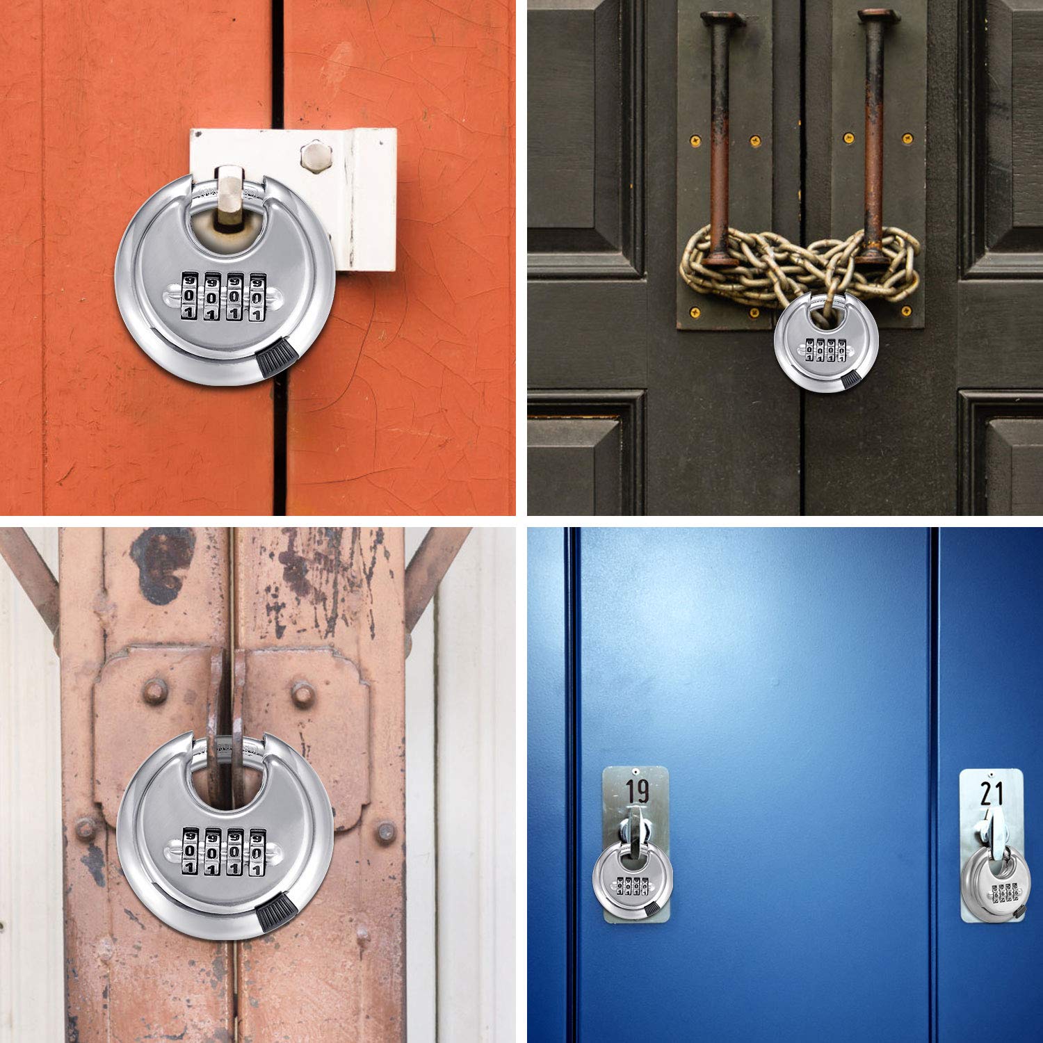 High Security Disc Combination Padlock - Silver & Red - Ideal for Lockers, Gym Bags, Toolboxes & Outdoor Use