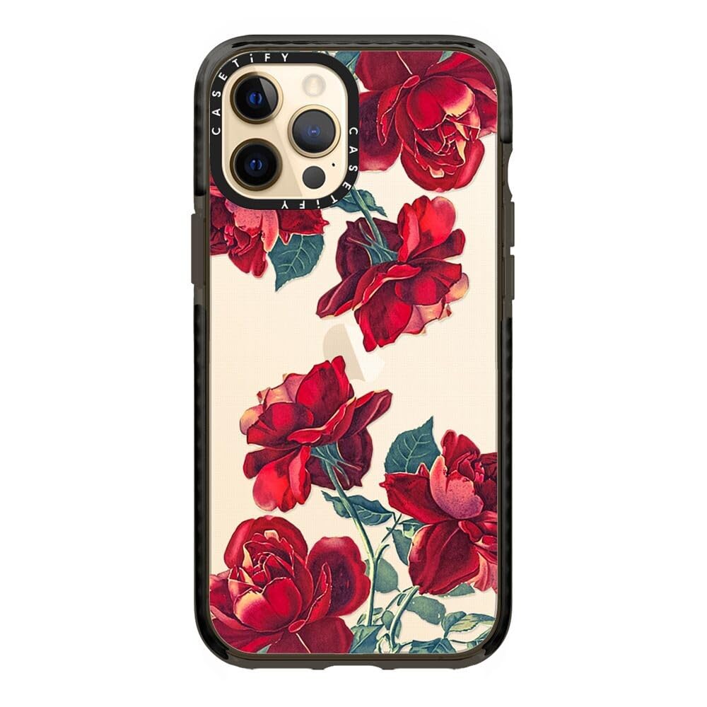 CASETiFY Impact Case for iPhone 12 Pro Max - Red Roses Transparent Clear Black Phone Cover | Shockproof Protective Case for Everyday Use, Travel & Outdoor Activities