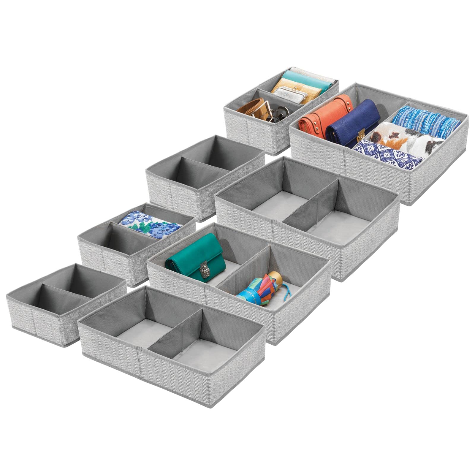 mDesign Soft Fabric Dresser Drawer & Closet Storage Organizer Bin for Bedroom - 4 Pack Gray Herringbone - Holds Lingerie, Bras, Socks, Leggings, Clothes - Perfect for Closet Organization, Underwear Storage & Wardrobe Decluttering