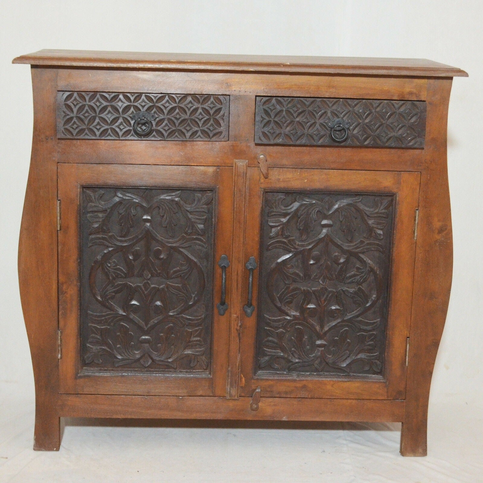 French Colonial Hand Carved Solid Wood Sideboard - Antique Brown Buffet Cabinet for Dining Room, Living Room & Entryway Storage