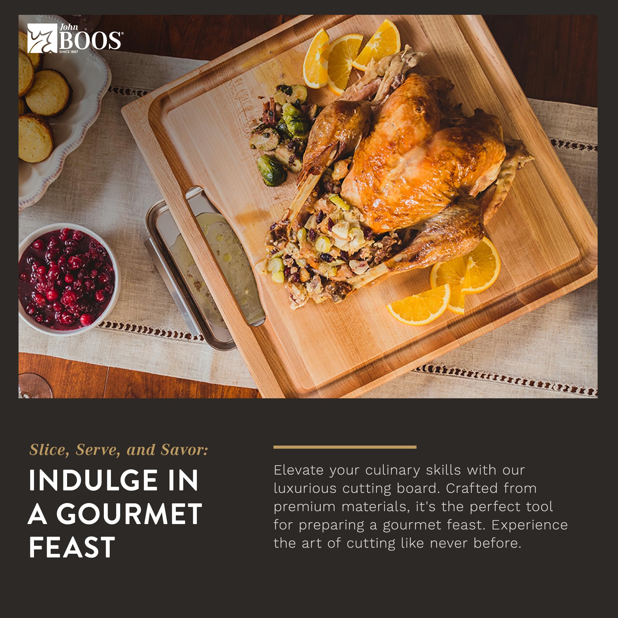 John Boos Newton Reversible Maple Wood Cutting Board with Juice Groove & Pan - 15