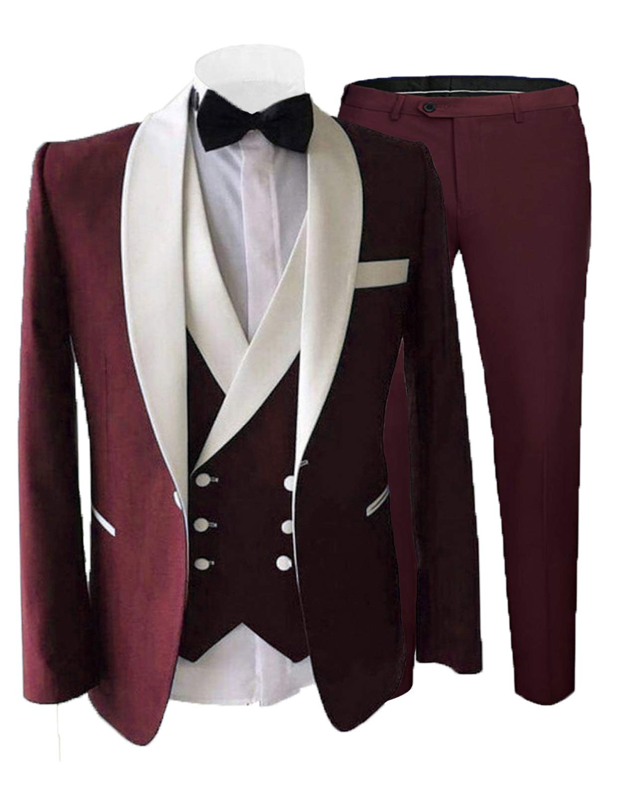 Setwell Men's Slim Fit 3-Piece Tuxedo Suit - Shawl Lapel Wedding Blazer & Dress Pants Set (ST-XZ001) for Formal Events, Prom, Gala & Black Tie Parties
