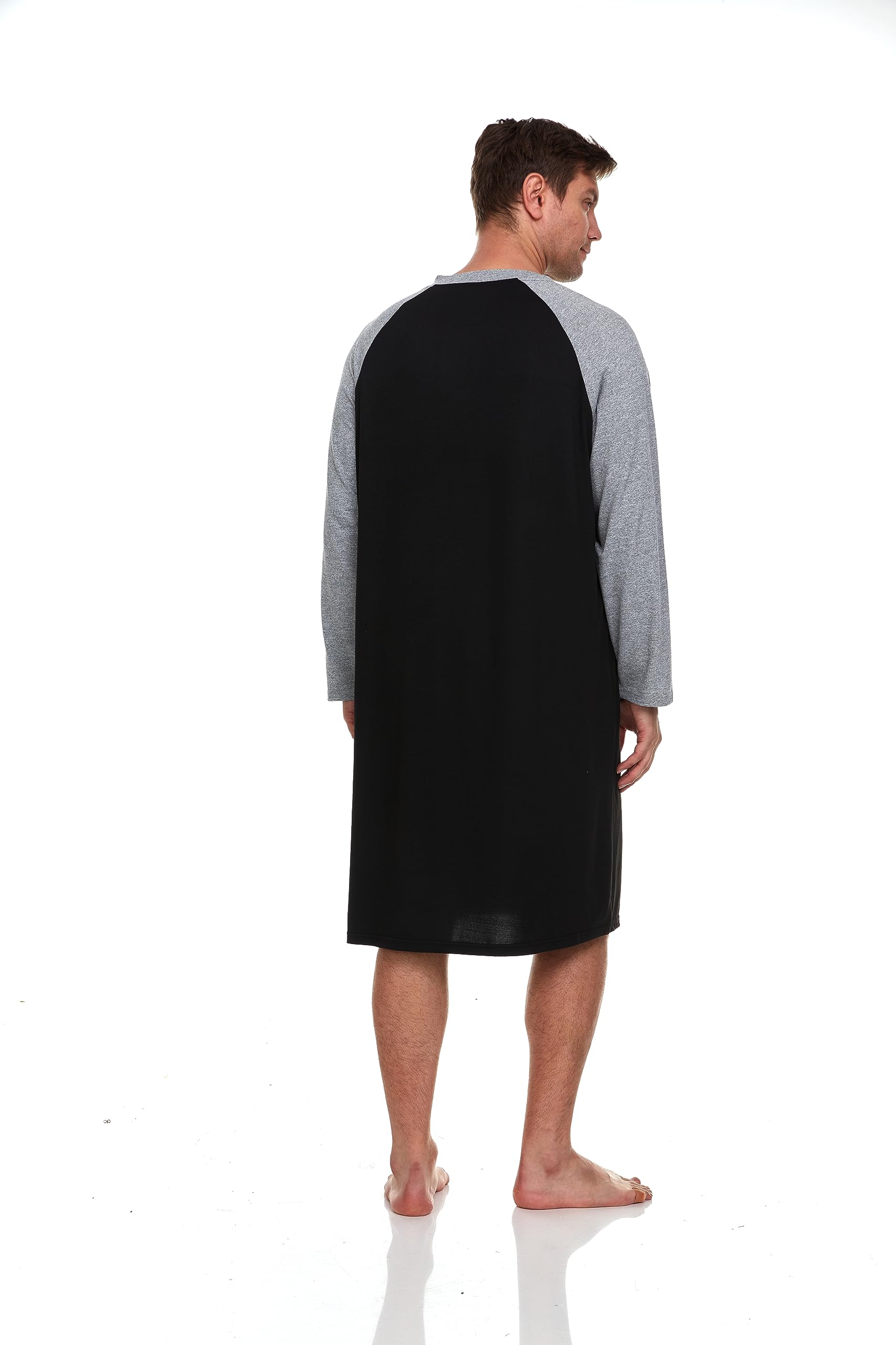 Men's Long Sleeve Nightshirt - Comfortable Sleepwear for Lounge & Bedtime, Black