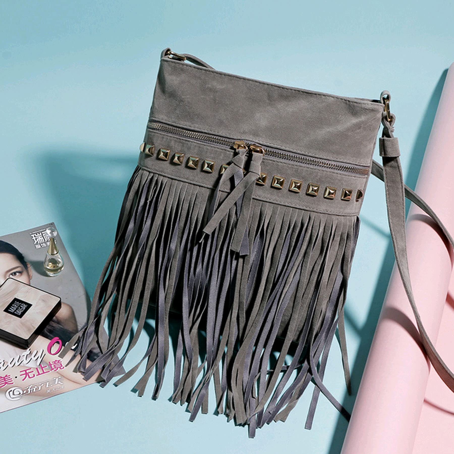 RARITYUS Women's Faux Suede Crossbody Bag with Fringe Tassel - Stylish Bohemian Shoulder Purse for Casual Outings, Date Night & Travel Accessories