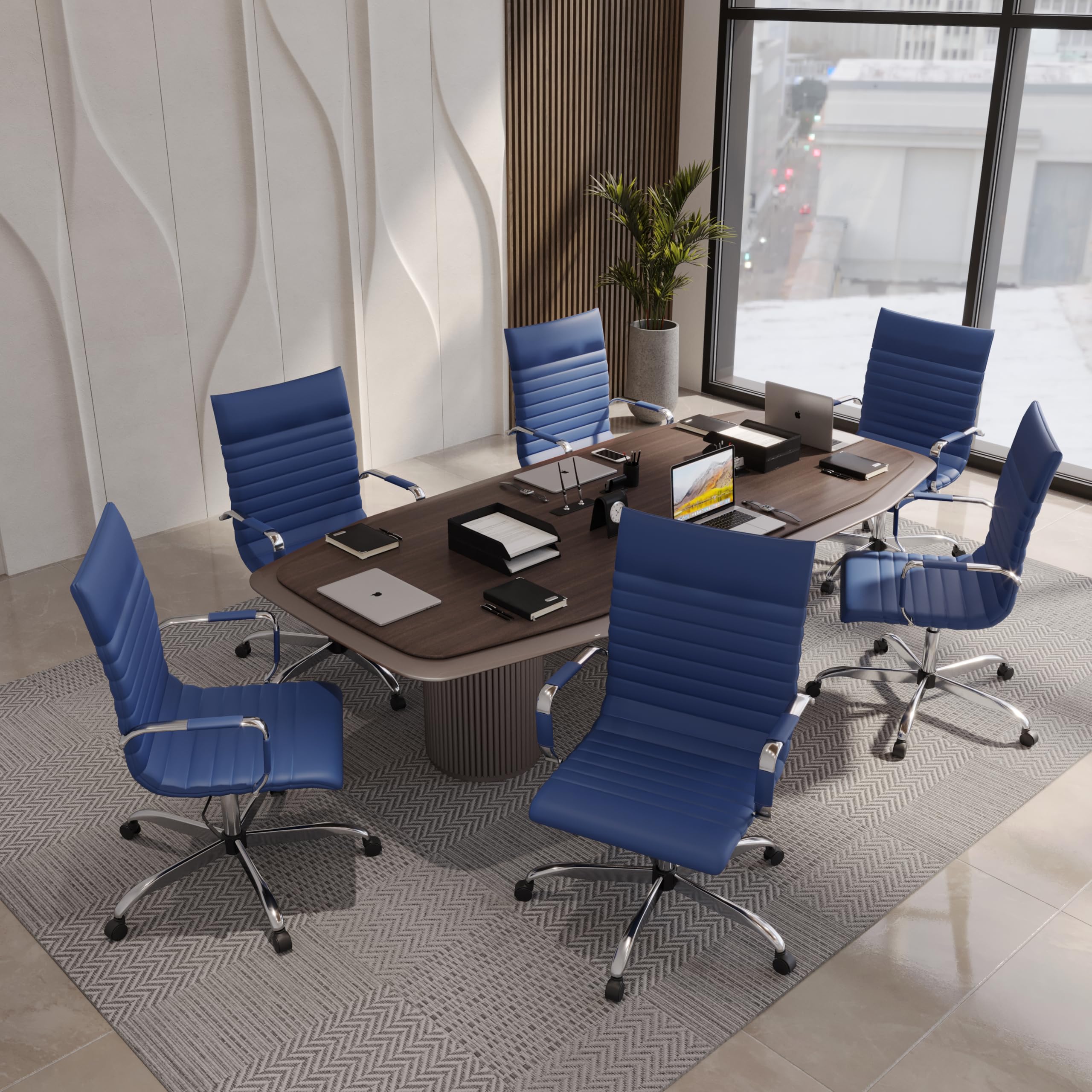 LeisureMod Harris Modern Adjustable Office Swivel Chair - Ergonomic High Back Leather Task Chair with Lumbar Support (Navy Blue) - Perfect for Home Office, Gaming & Workspace Comfort