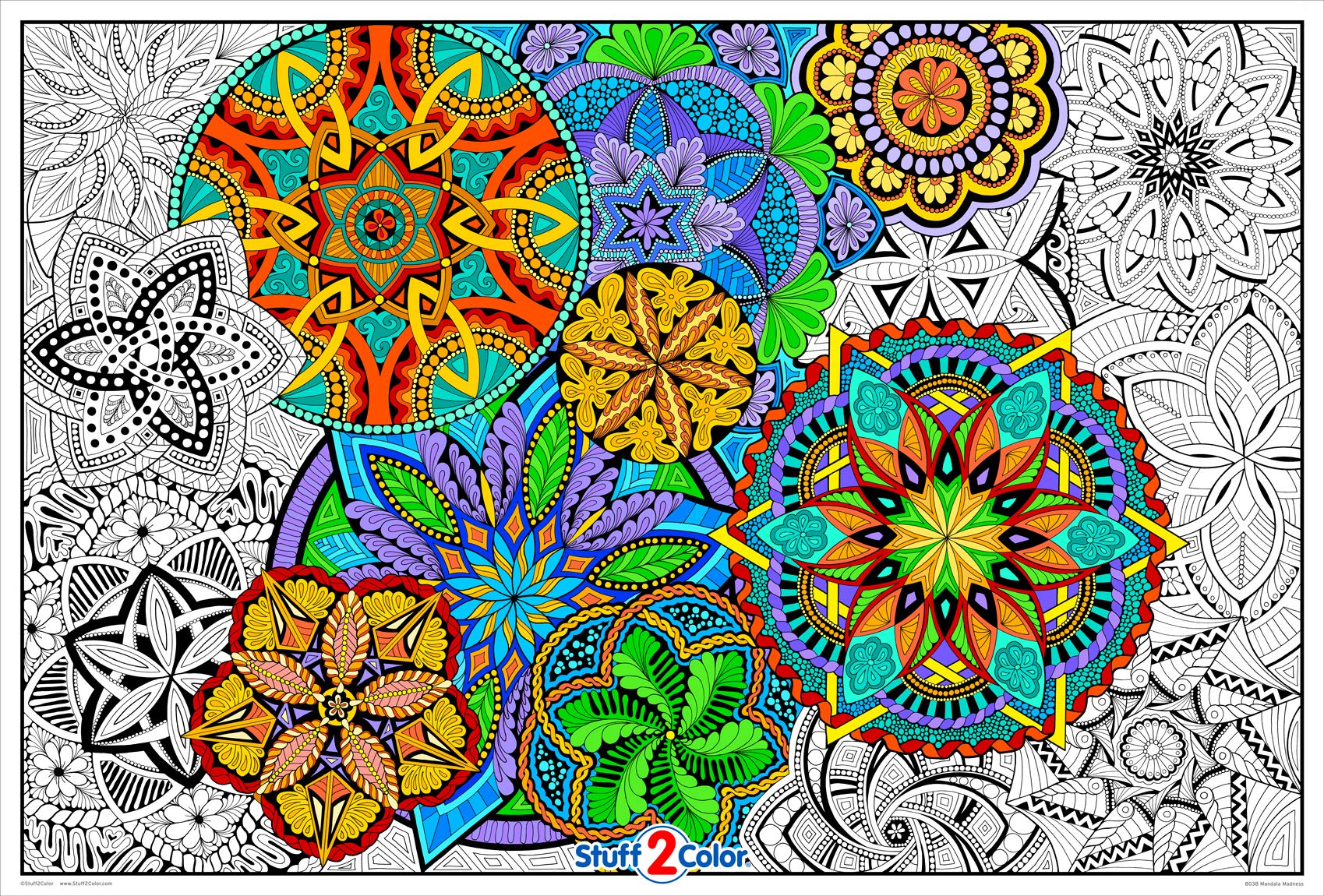 Stuff2Color Giant Mandala Coloring Poster for Kids & Adults - 1 Pack, Stress Relief & Creativity, Perfect for Family Time, Schools, Group Activities & Art Therapy