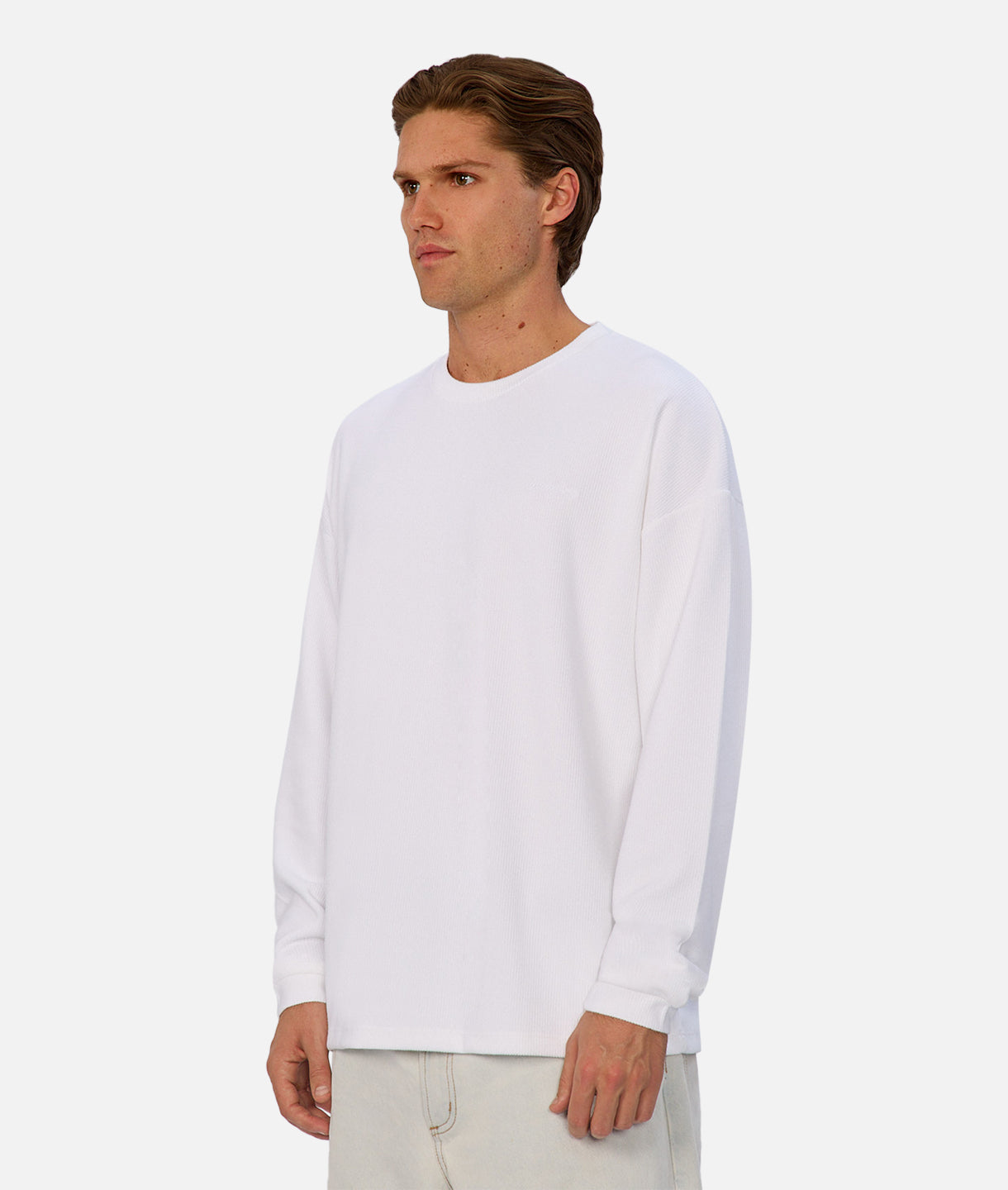 Premium Irving Long Sleeve T-Shirt for Men - Soft Cotton Crewneck Tee in Off White - Casual Wear, Street Style & Layering Essential