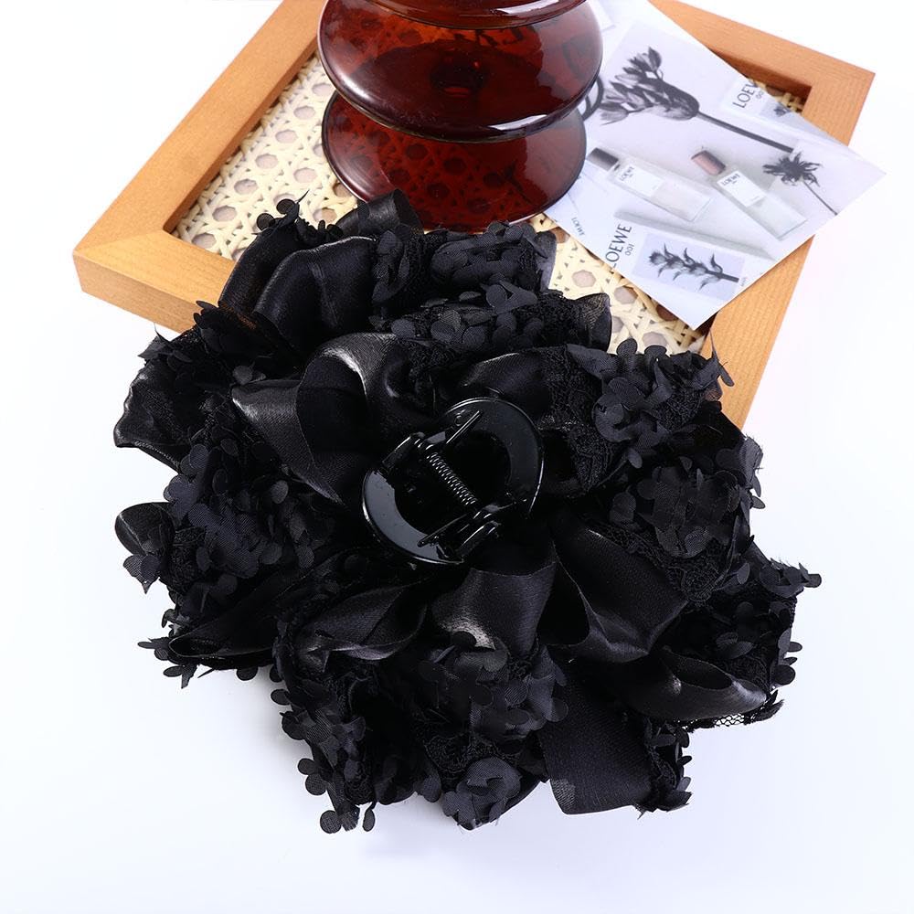 Elegant Bow Hair Claw Clip - Large Princess Style Barrettes for Ponytails & Updos | Women's Fashion Hair Accessories (Black) | Perfect for Weddings, Parties & Everyday Wear