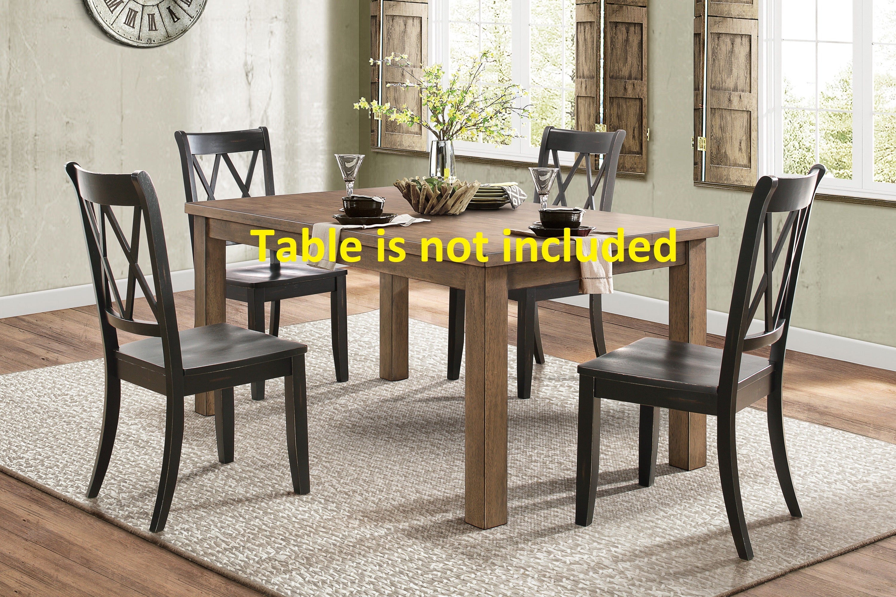 Set of 2 Black X-Back Dining Chairs - Transitional Pine Veneer Side Chairs for Kitchen, Dining Room & Home Office | Comfortable Casual Seating for Family Meals & Entertaining