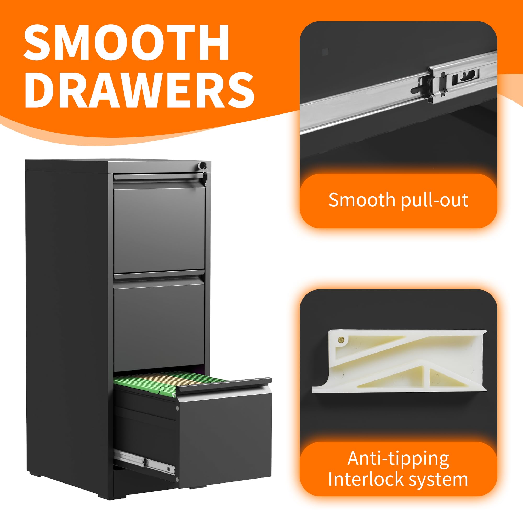 Heavy Duty Metal File Cabinet with Locking Drawers - Steel Vertical Filing Cabinet for Legal & Letter Size Documents - Perfect for Home Office, Business & School Organization (Assembly Required)