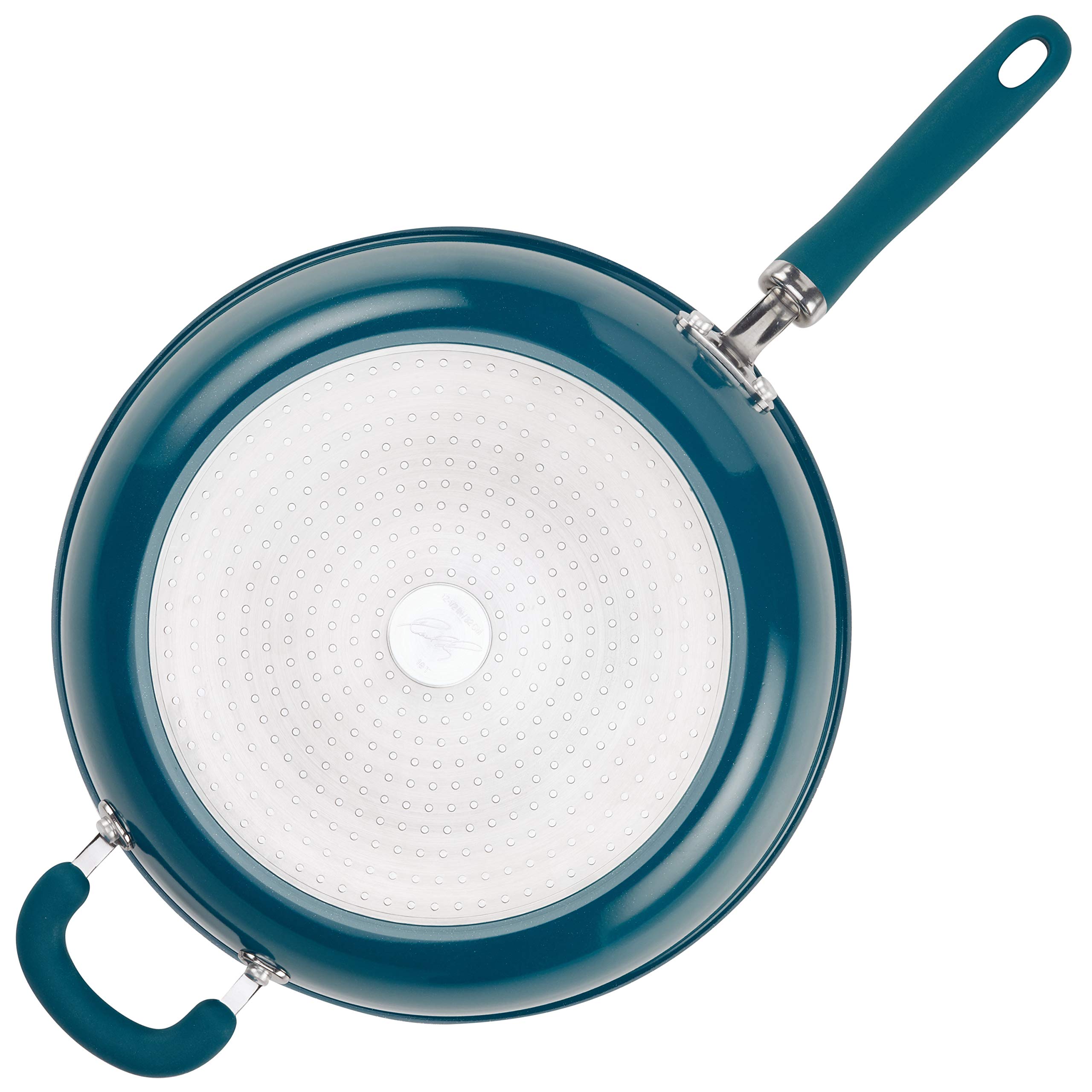 Rachael Ray 14.5-Inch Nonstick Frying Pan with Helper Handle - Teal Shimmer Skillet for Sauteing, Frying & Baking - Perfect for Stovetop & Oven Use