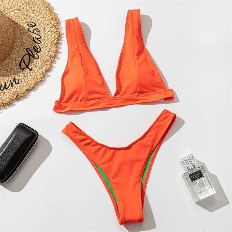 2025 Sexy Thong Bikini Set - 6 Color High Cut Halter Brazilian Swimwear for Women | Beach Vacation, Pool Party & Summer Swimwear