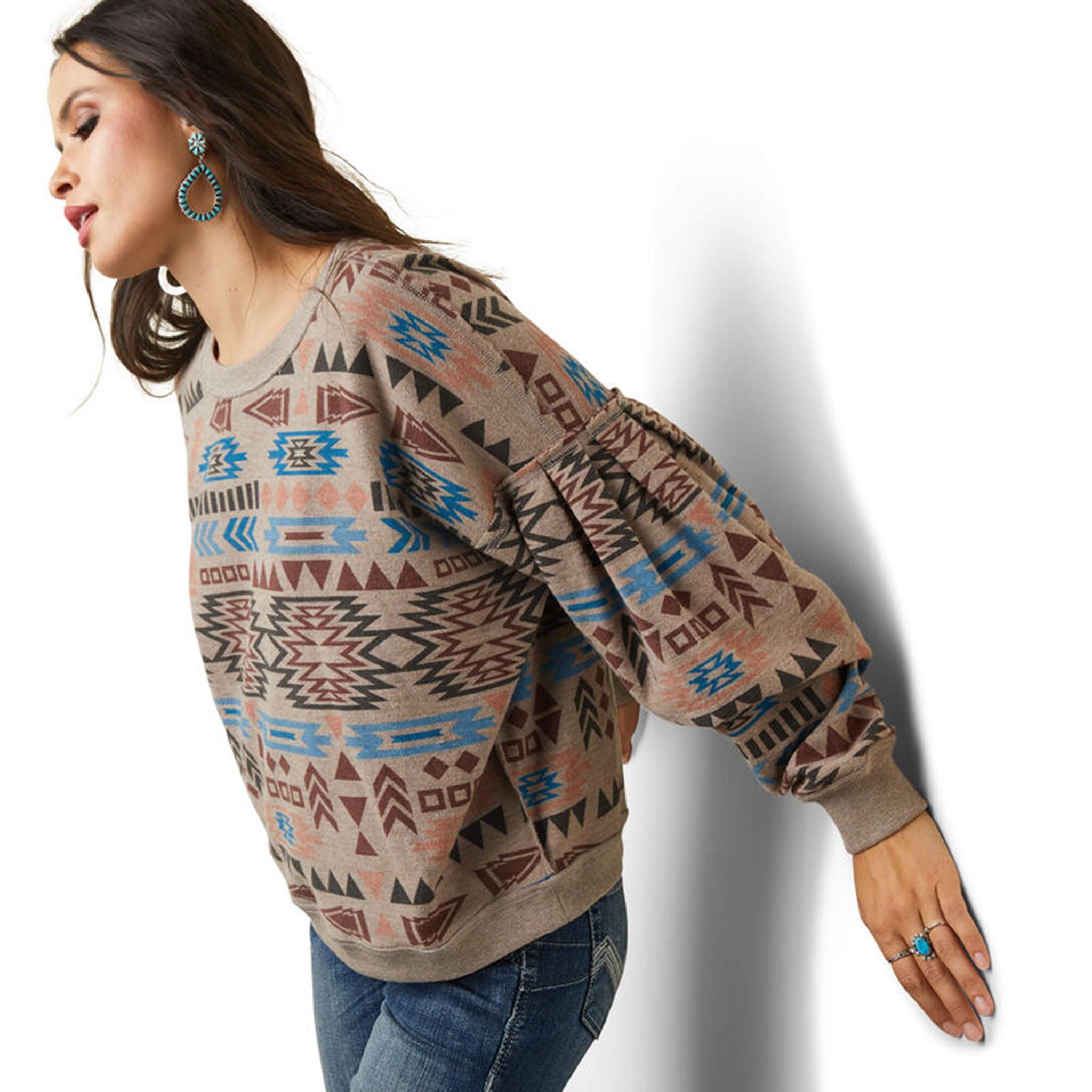 Ariat Women's Natural Aztec Vista Sweatshirt - Soft Pullover Hoodie for Casual Wear & Outdoor Activities - Perfect for Hiking, Camping & Everyday Comfort