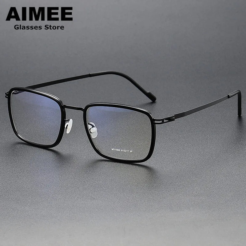 Aimee Unisex Full Rim Square Acetate Titanium Eyeglasses 81003 - Lightweight Durable Frame for Men & Women - Perfect for Reading, Work, and Everyday Use
