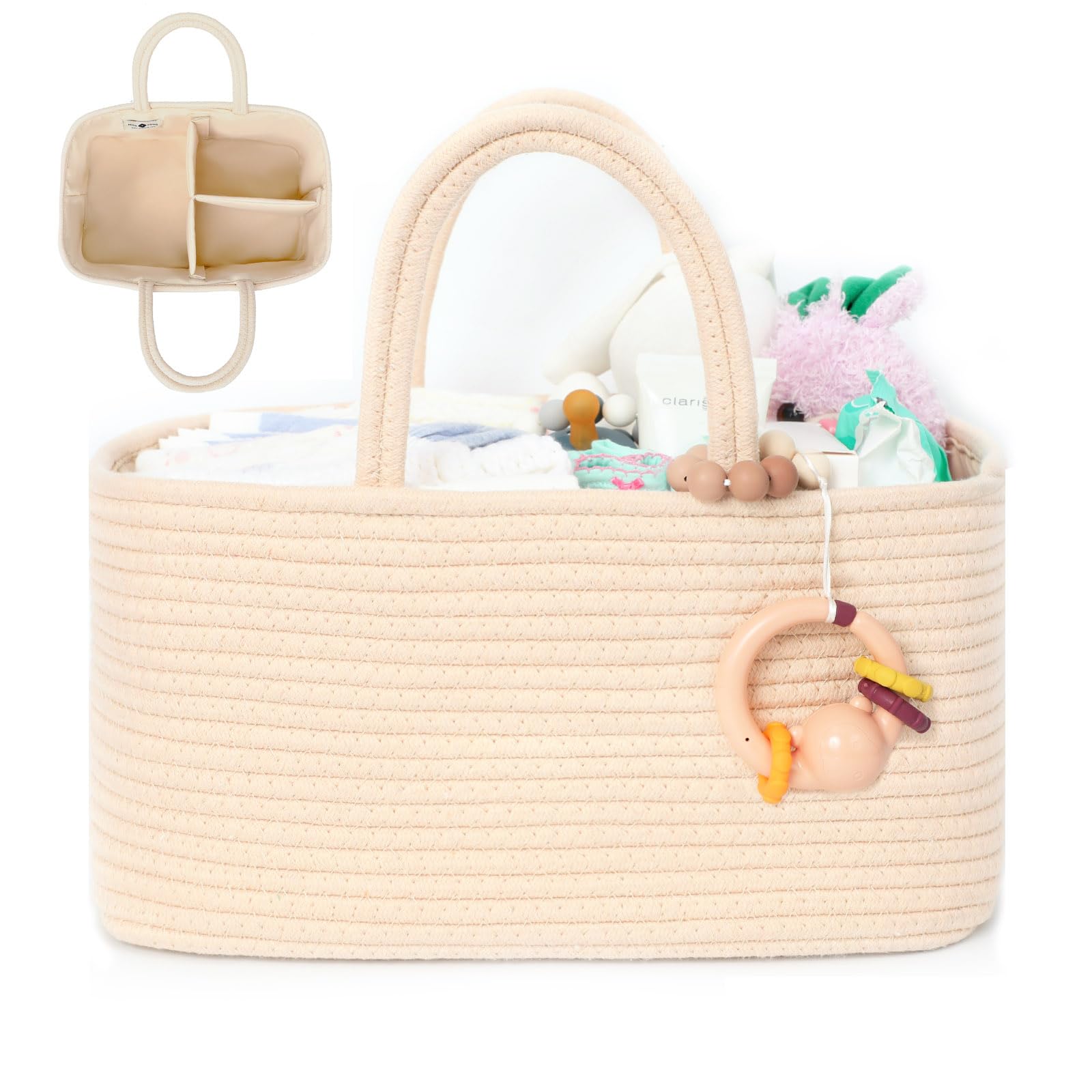Miss Fong Diaper Caddy Organizer - Portable Baby Essentials Organizer with Removable Dividers, Travel Storage Basket in Creme - Perfect for Nursery, Baby Shower Gift & On-the-Go Parents