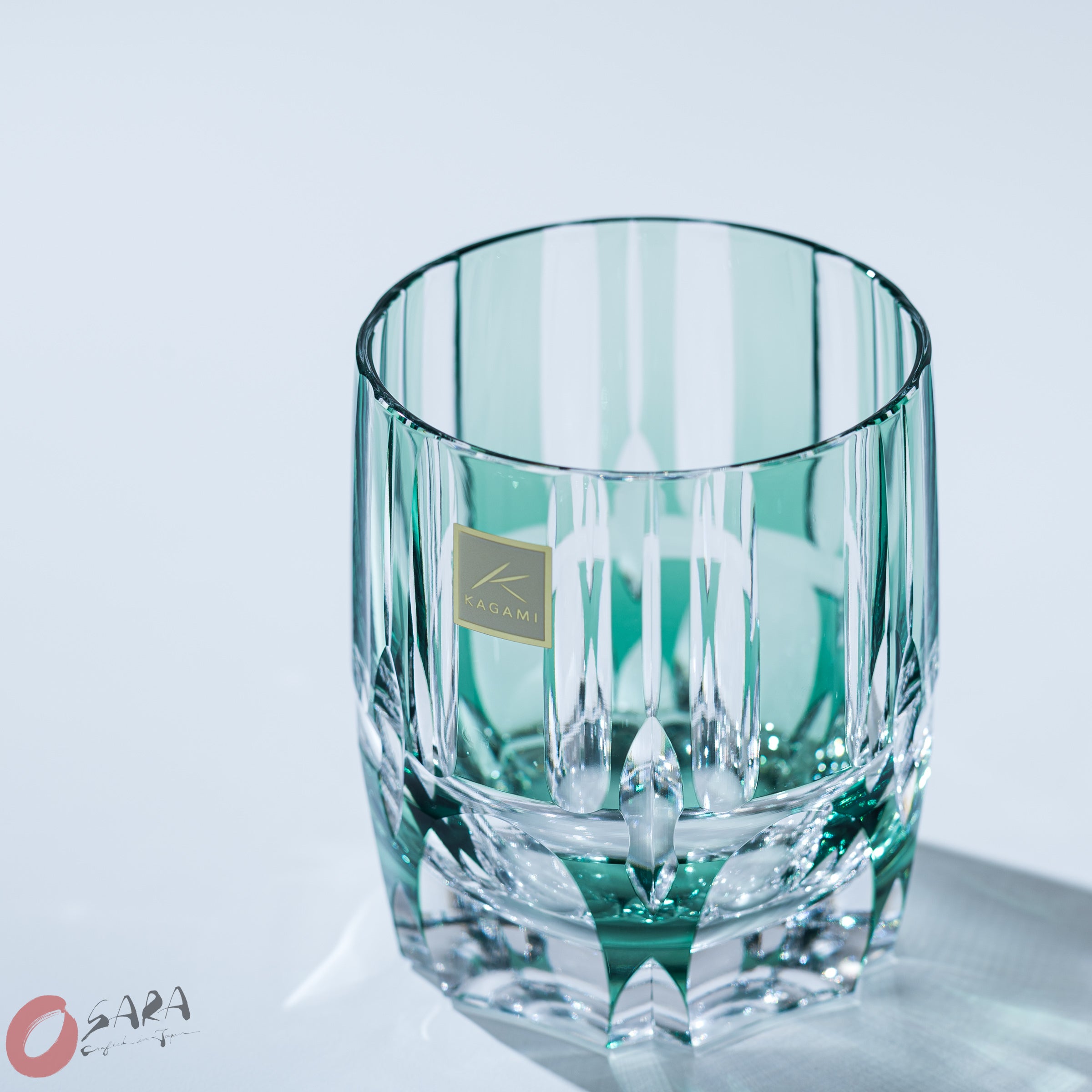 KAGAMI Handcrafted Edo Kiriko Crystal Rock Glass - Bamboo Design - Japanese Style Barware for Whiskey, Cocktails & Home Decor