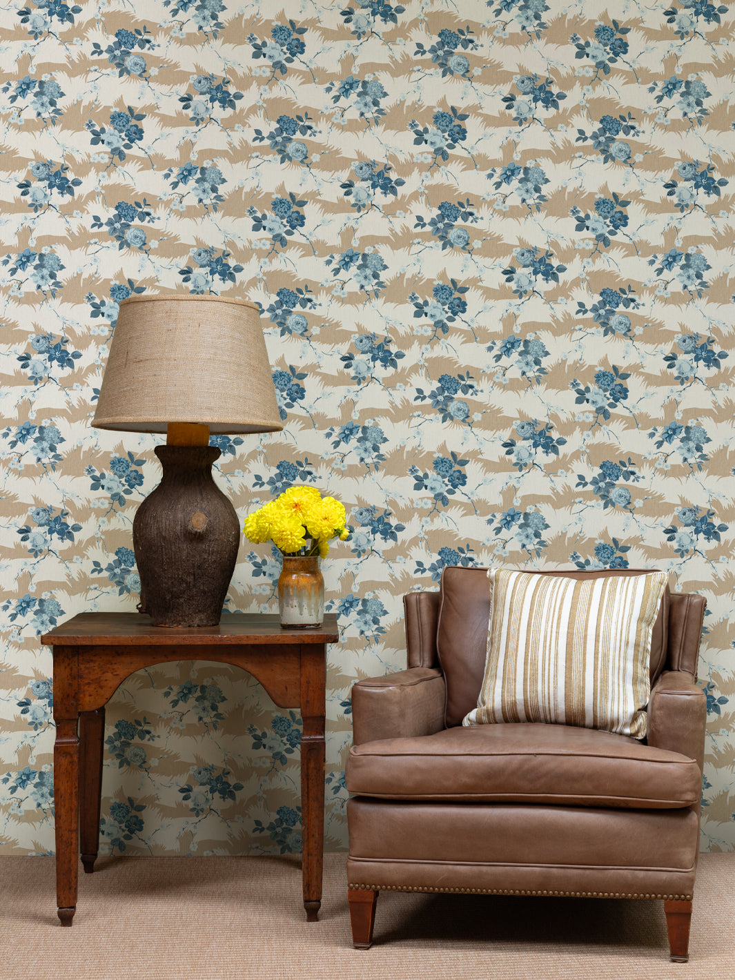 Nathan Turner Dora Chintz Wallpaper - Premium Taupe Blue Floral Pattern for Living Room, Bedroom & Nursery Decor