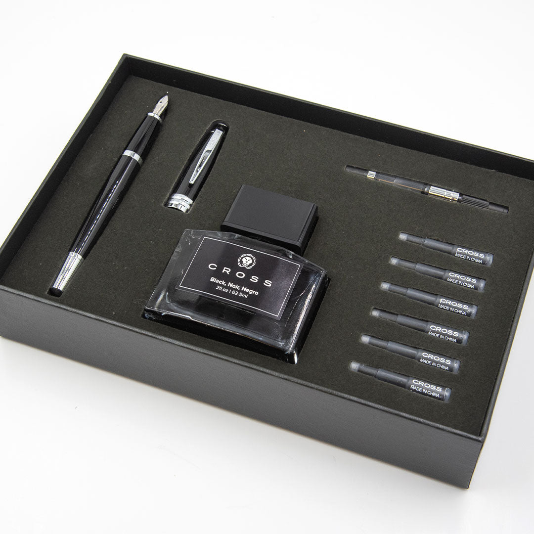 Premium Cross Bailey Fountain Pen & Ink Set - Elegant Black Writing Instrument for Calligraphy, Journaling & Professional Use
