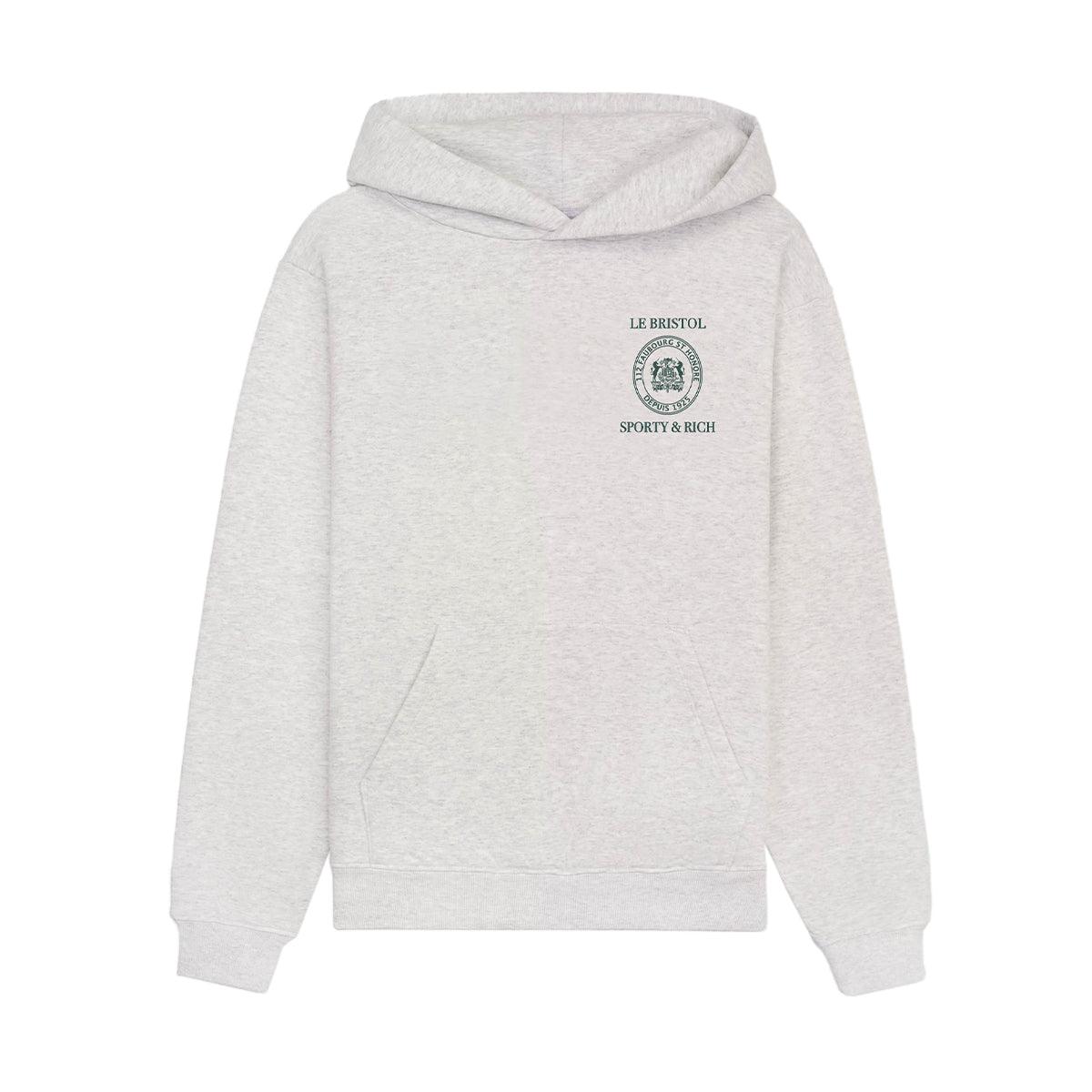 Le Bristol Paris Crest Seal Hoodie - Heather Grey & Forest Green Pullover for Men & Women | Cozy Casual Wear for Fall & Winter | Perfect for Outdoor Activities & Street Style