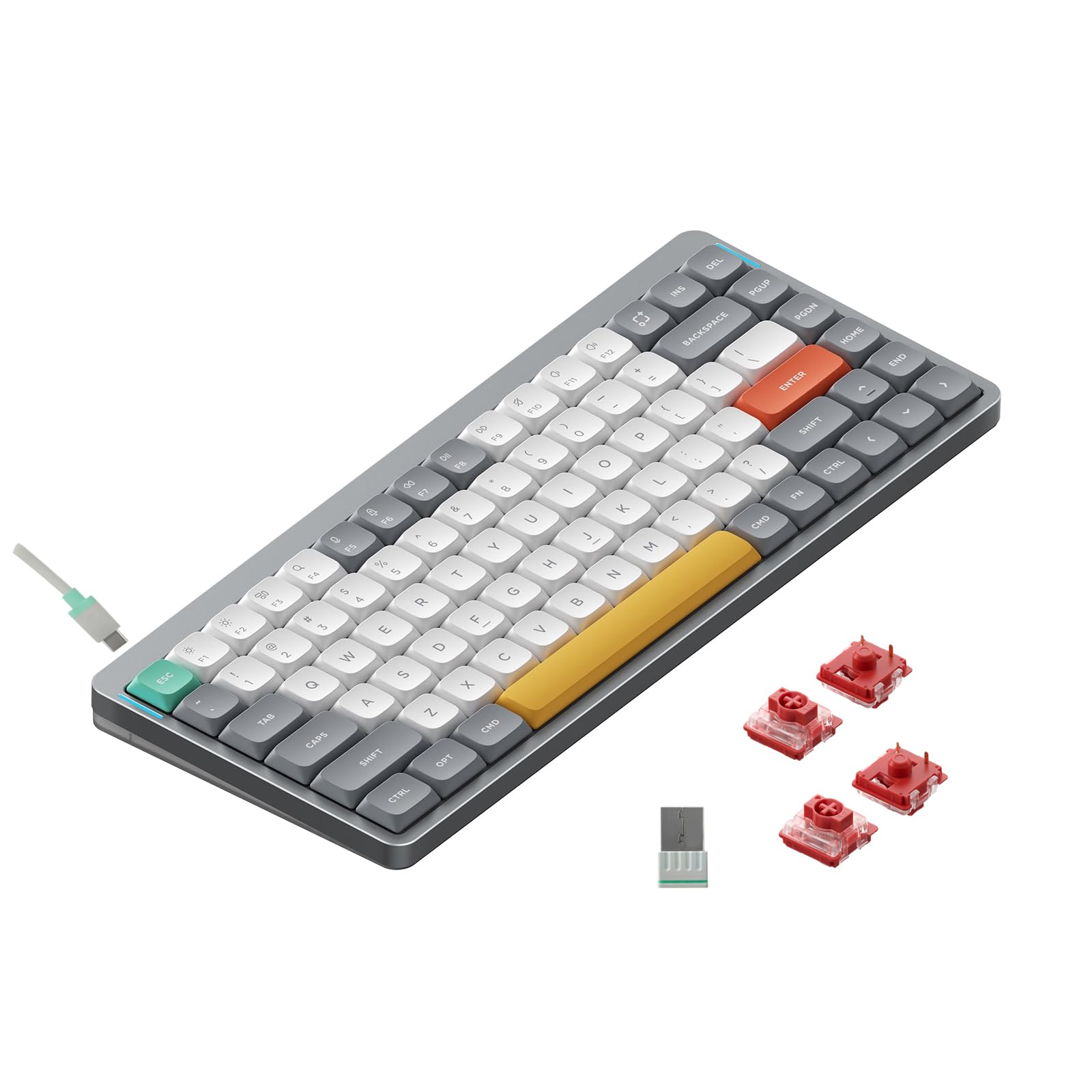Nuphy Air75 V2 75% Compact Wireless Mechanical Keyboard - Bluetooth/2.4G/USB-C RGB Backlit, Gateron Cowberry Switches, Compatible with Windows/Mac/Linux (Grey) - Perfect for Office, Gaming & Programming