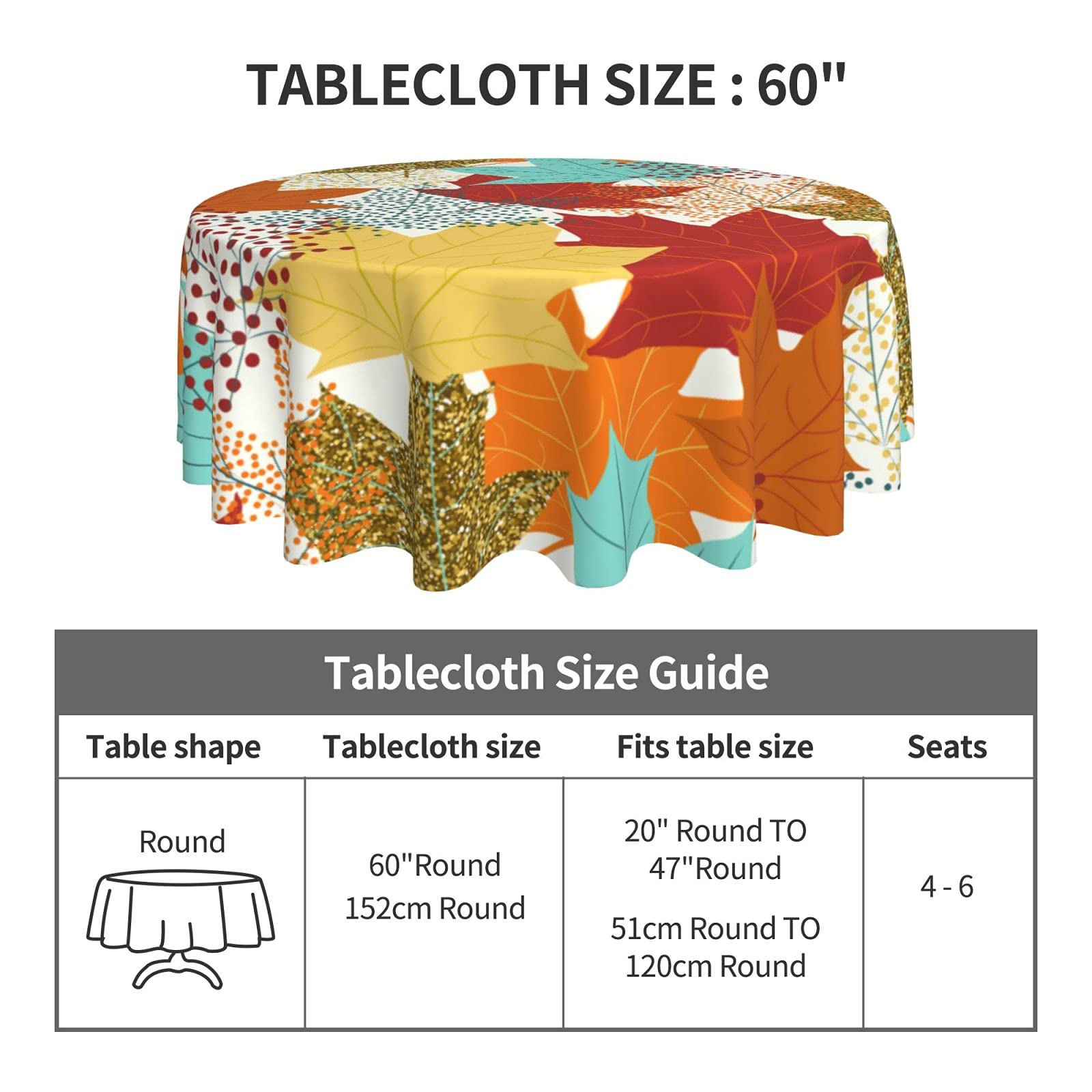 FREEHOTU 60 Inch Round Tablecloth - Thickened Washable Fall Maple Leaves Design for Kitchen, Dining, Party & Tabletop Decor | Perfect for Thanksgiving, Autumn Gatherings & Holiday Celebrations