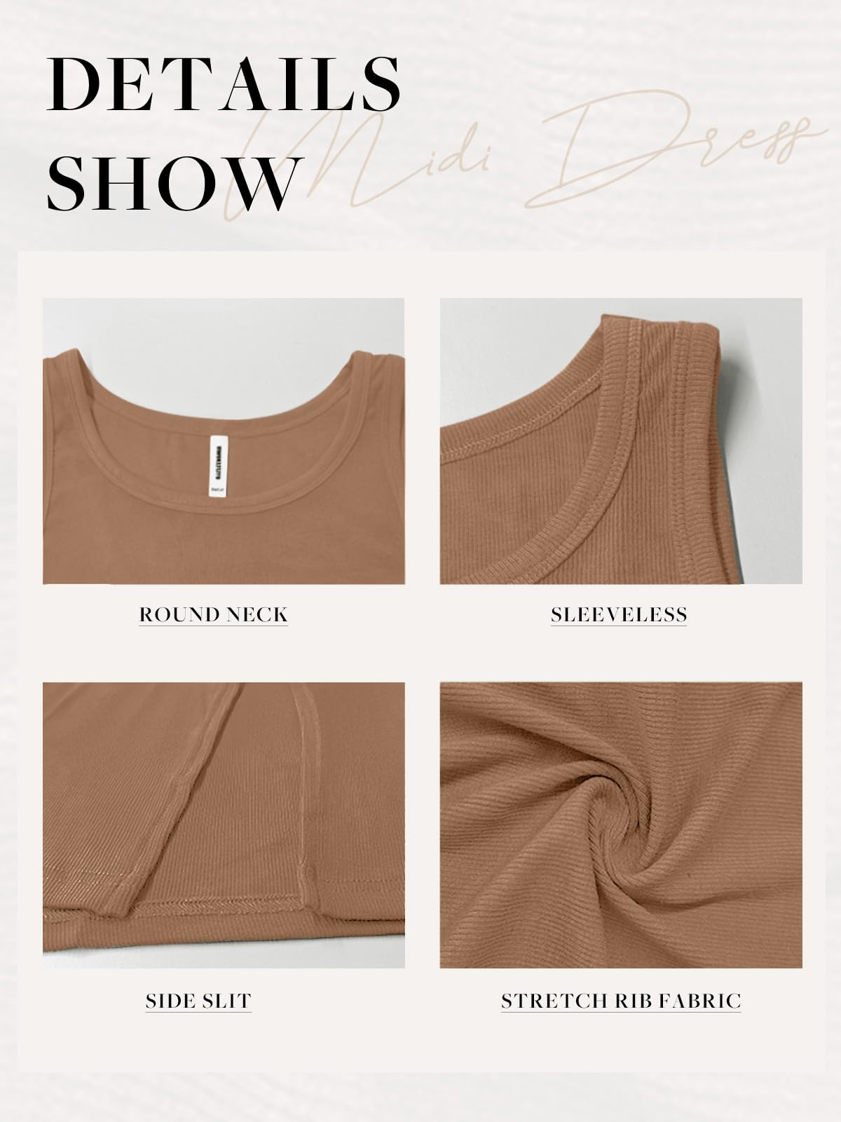 HWOKEFEIYU Women's 2025 Midi Dresses - Casual Sleeveless Ribbed Tank Dress for Summer, Beach, Party & Office Wear | Stretchy Comfort Fit Fashion Dress