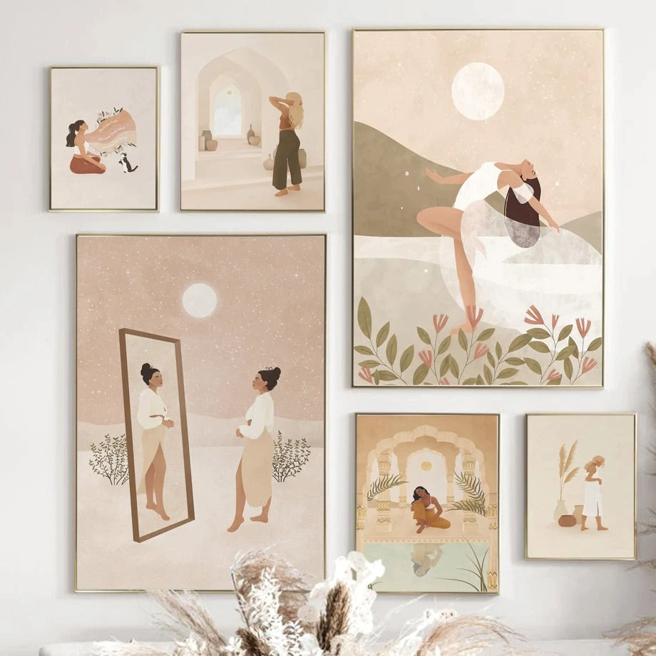 Boho Moroccan Girl Canvas Posters - Vintage Wall Art Decor for Living Room, Bedroom & Office