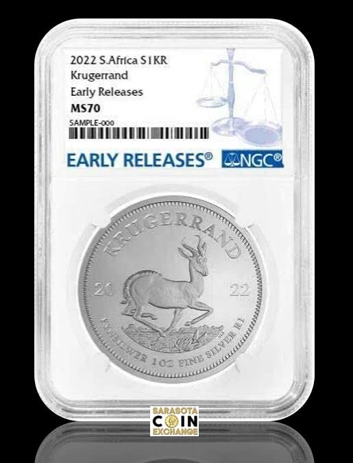 2022 South African 1oz Silver Krugerrand Coin - No Mint Mark - 1 Rand - NGC MS70 Certified | Perfect for Coin Collectors, Investment & Gift Giving