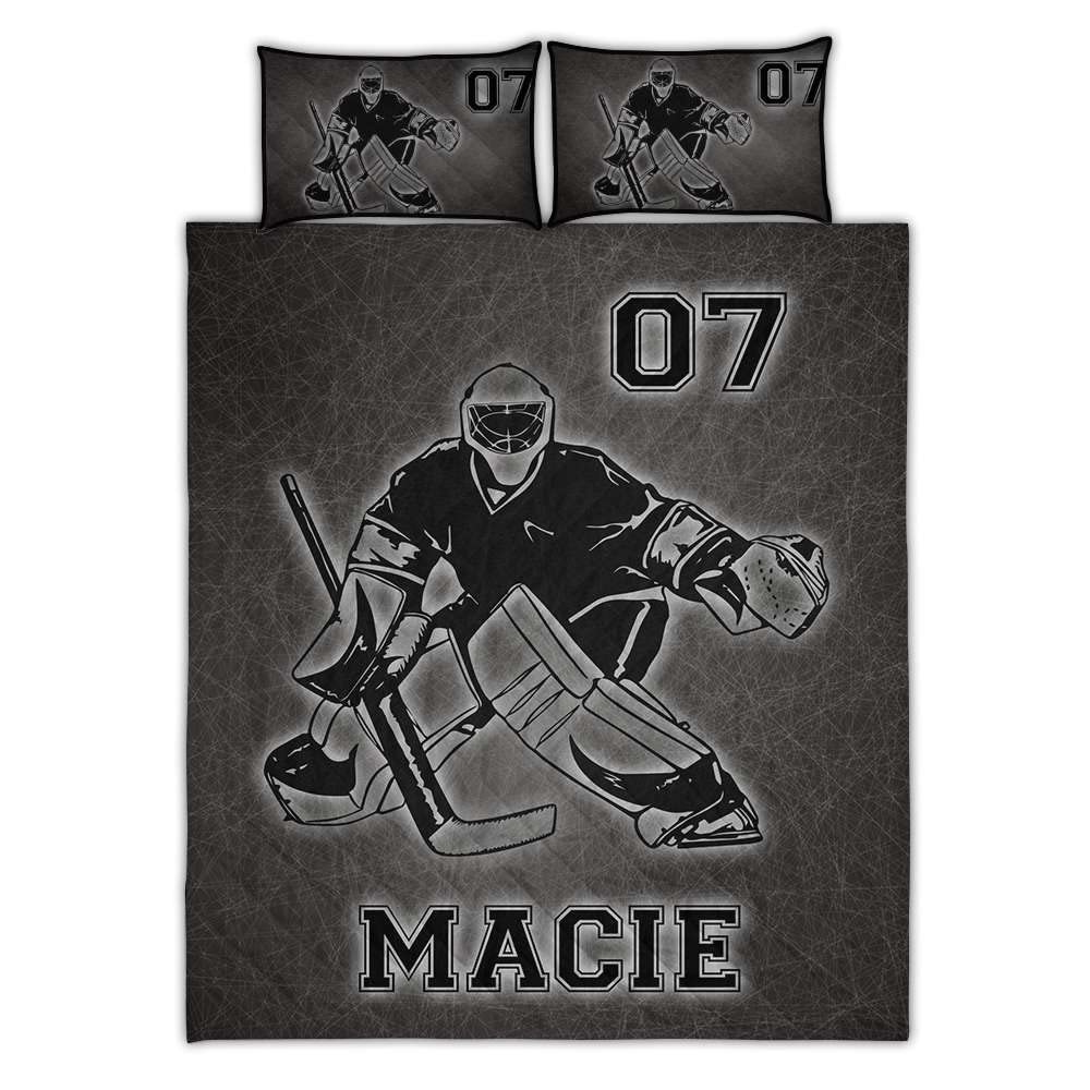 Custom Ice Hockey Goalie Bedding Set - Personalized Full Size Quilts & Comforter for Boys & Men - Funny Sport Themed Bed Set (King 91