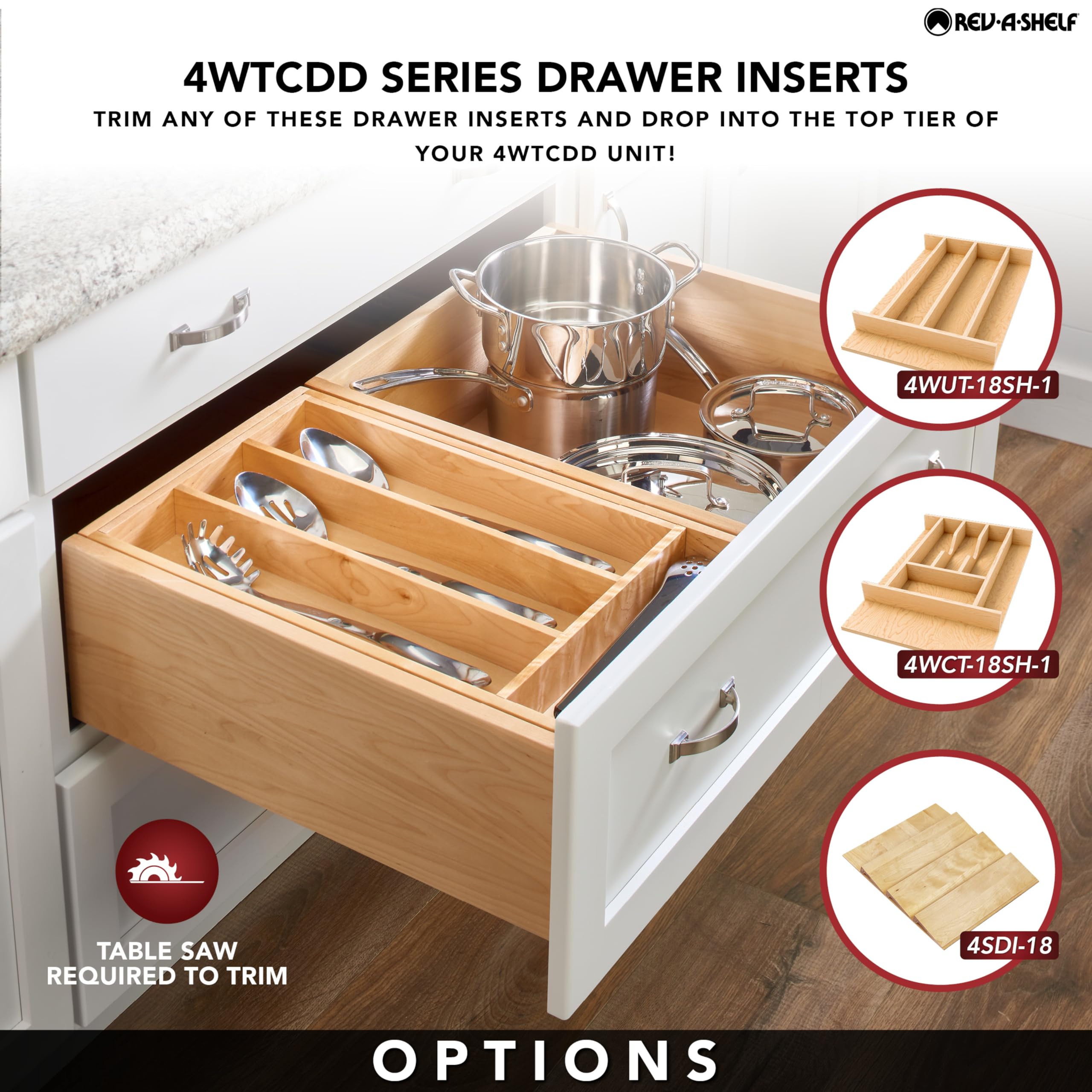 Rev-A-Shelf 4WTCDD-30HSC-1 27-Inch 2-Tier Kitchen Utensil & Cutlery Organizer with Blumotion Soft-Close Slides - Wooden Deep Drawer Pullout Tray for Spoons, Knives & Cooking Tools - Perfect for Kitchen Cabinets & Drawer Organization