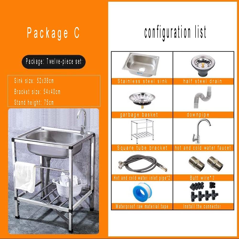 Premium 304 Stainless Steel Single Basin Kitchen Sink with Stand - Free Standing Sink Table Top for Vegetable Washing, Laundry, Backyard & Garage Use - Durable Commercial Sink for Home & Outdoor Scenarios