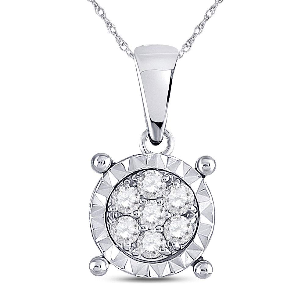 10K White Gold Women's Round Diamond Fashion Cluster Pendant Necklace - 1/8 Cttw, Elegant Jewelry Gift for Her, Perfect for Parties, Weddings & Special Occasions