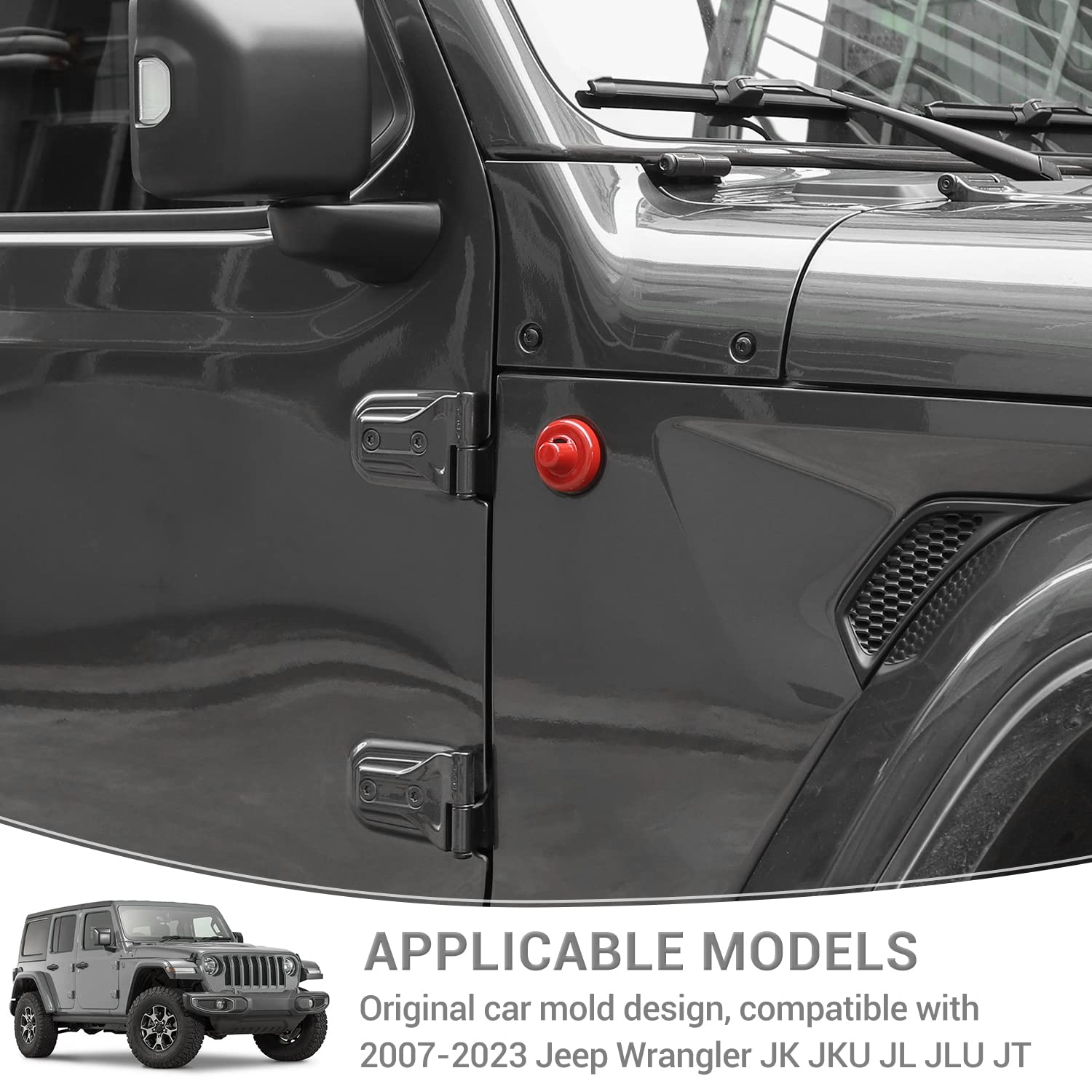 Jeep Wrangler Radio Antenna Base Cover - Red Exterior Accessory Compatible with 2007-2023 JK JKU JL JLU & Gladiator JT 2020-2023 - Durable Decorative Trim for Off-Road Protection & Style