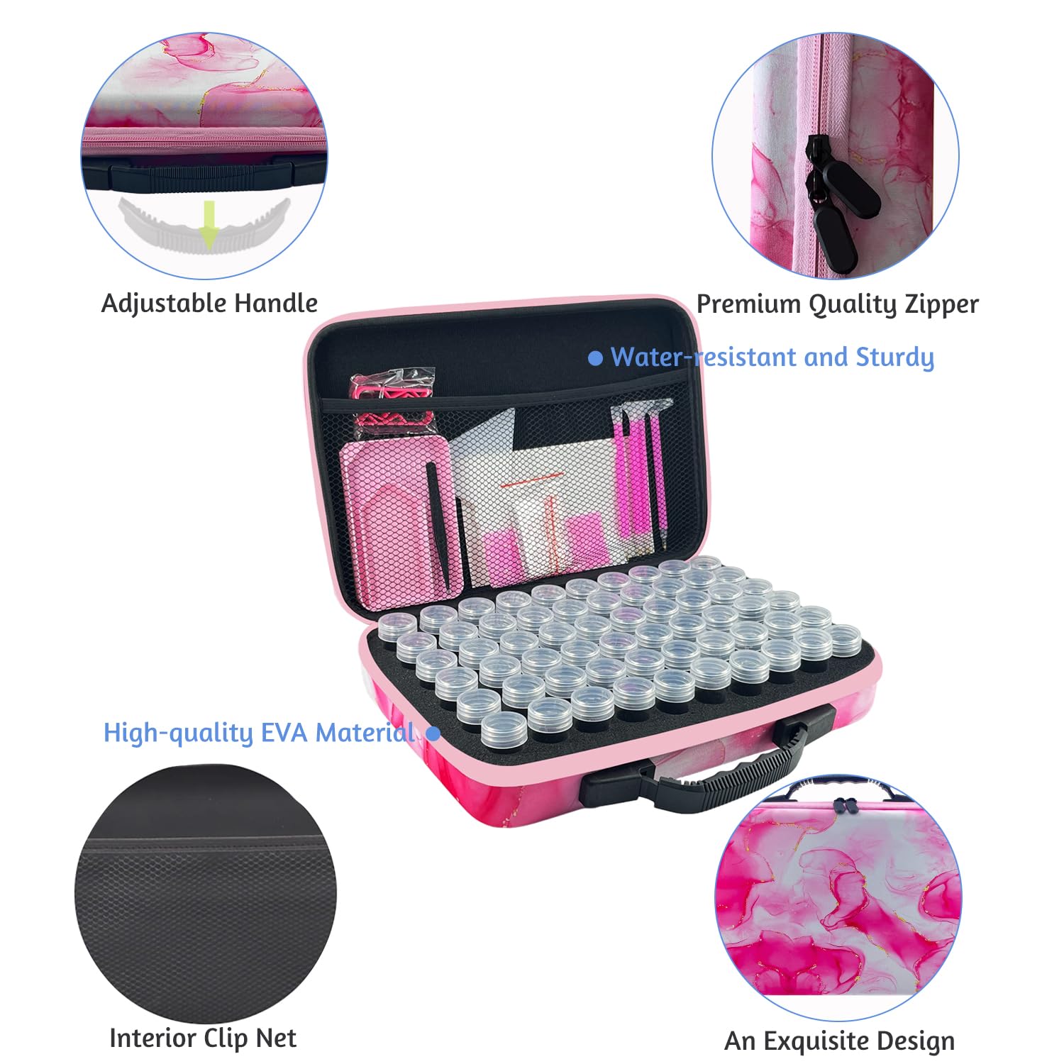 60-Slot Diamond Painting Storage Containers & Organizer Case - Pink Diamond Art Accessories Kit for DIY Craft Projects, Home Decor & Gift Giving