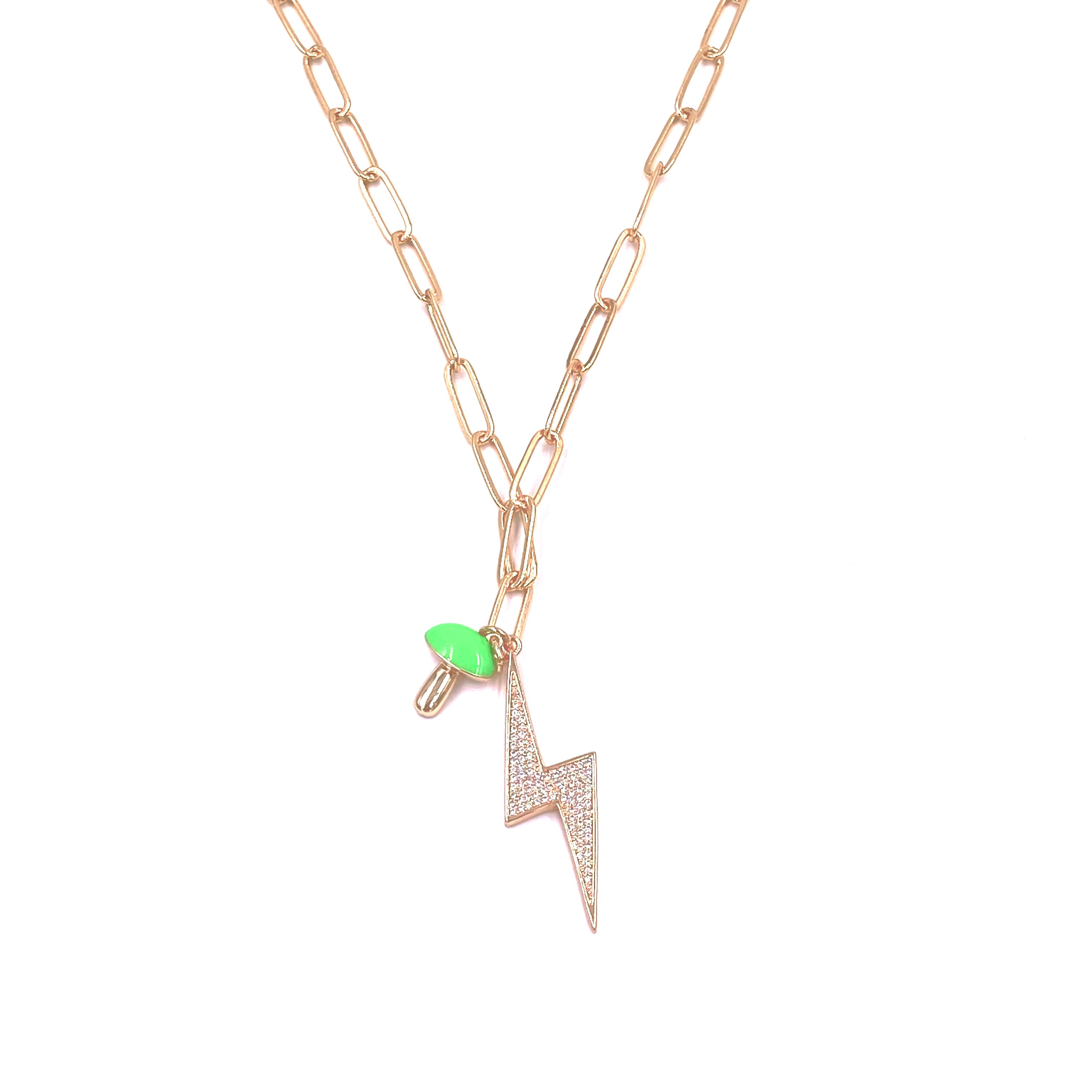 Ashley Gold Stainless Steel Gold Plated Link Double Bolt Charm Necklace for Women - Elegant Layered Jewelry Gift for Birthday, Anniversary & Special Occasions