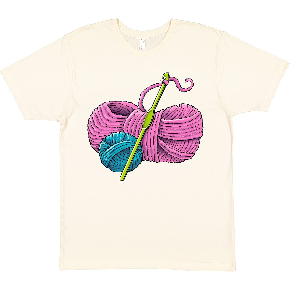 Inktastic Blue and Pink Yarn with Crochet Hook T-Shirt - Soft Cotton Graphic Tee for Knitting & Crochet Lovers - Perfect for Crafting Enthusiasts and DIY Hobbies