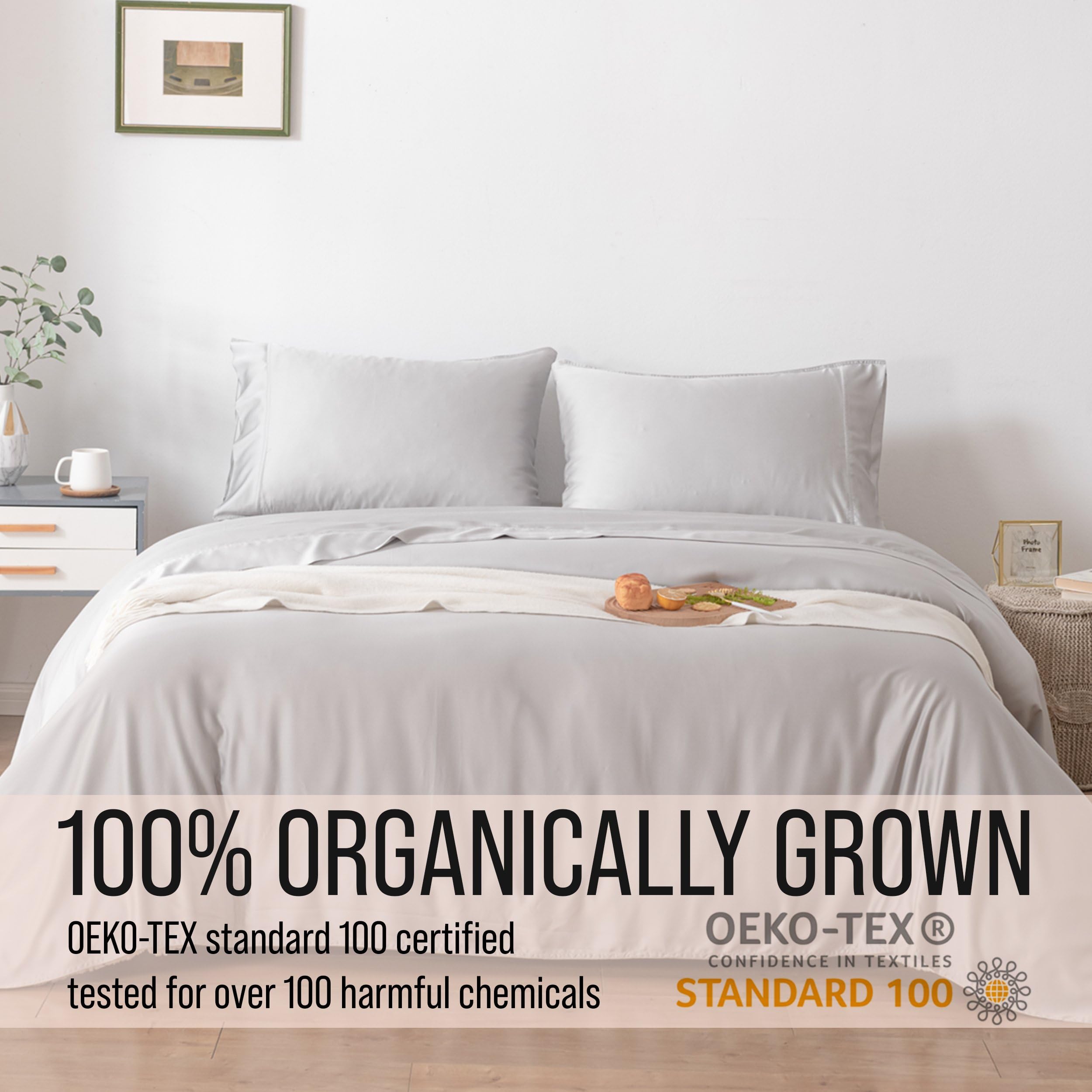 Luxury Bamboo Viscose Queen Sheet Set - 100% Organic, Ultra Soft & Cooling Bed Sheets for Hot Sleepers - 18