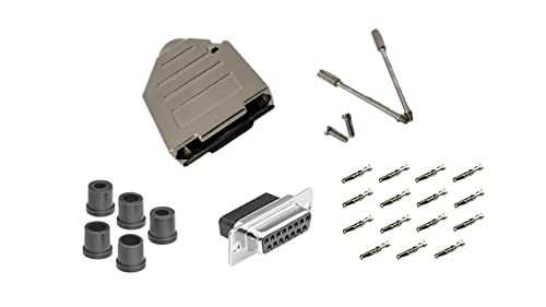Premium DB15 Female Crimp Kit - No Ear, Full Profile, Deluxe Metal Hood Connector for Electronics | High-Quality Replacement for Amazon $18.49 | Perfect for Computer Networking, Audio Equipment & Industrial Applications