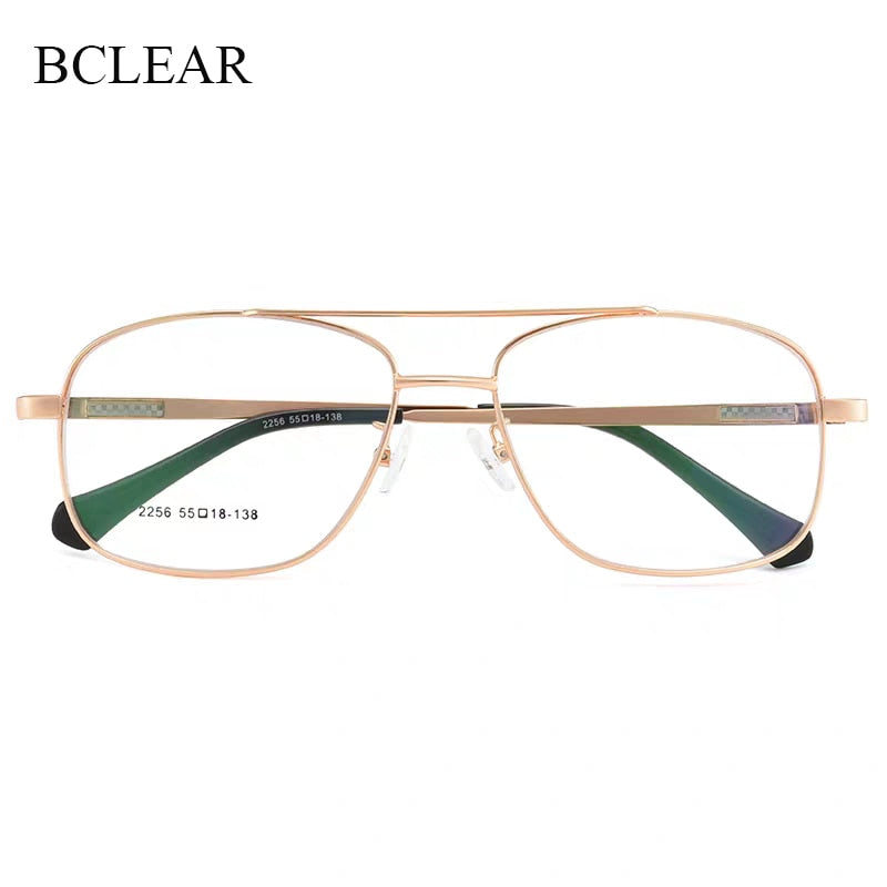 Bclear N2256 Men's Double Bridge Full Rim Alloy Square Eyeglasses - Stylish Reading Glasses for Work, Driving & Everyday Use