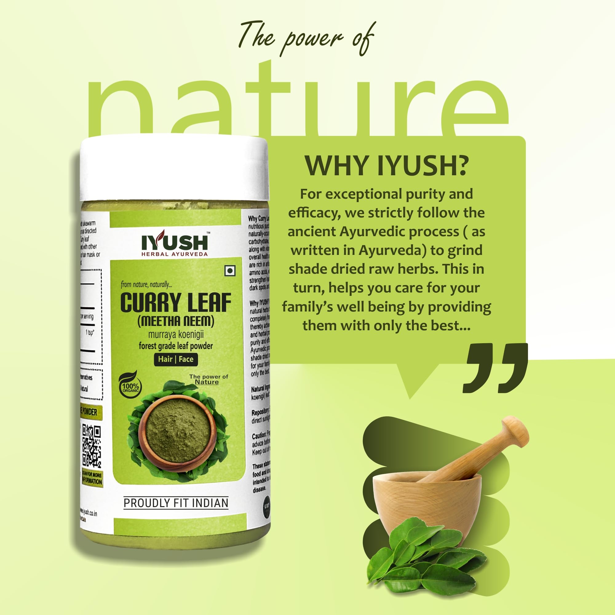 IYUSH Organic Ayurvedic Curry Leaves Powder – 250g | Natural Hair Growth Supplement | Kadi Patta Powder for Thicker Hair | Herbal Remedy for Hair Care & Scalp Health | Perfect for DIY Hair Masks & Ayurvedic Treatments