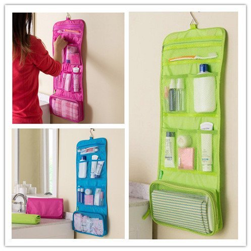 Glive's Multipurpose Foldable Wall Hanging Makeup Organizer - Travel Cosmetic Bag with Storage Pockets for Bathroom, Bedroom & Dorm Room Organization