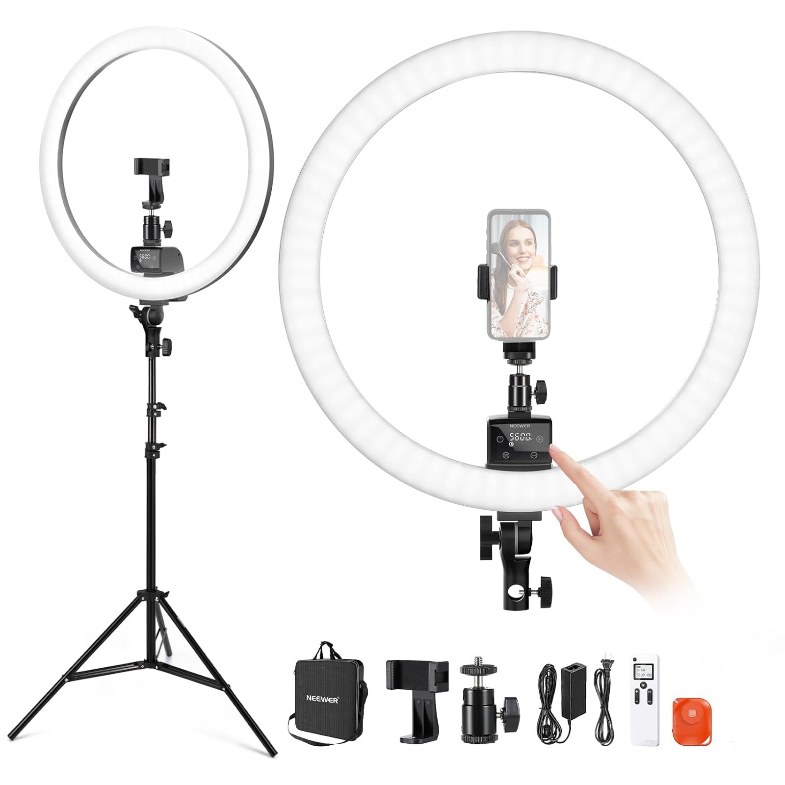NEEWER SRP18 18-inch 2.4G Wireless LED Ring Light with Stand - Perfect for YouTube Videos, TikTok Live Streaming, Photography & Makeup Lighting