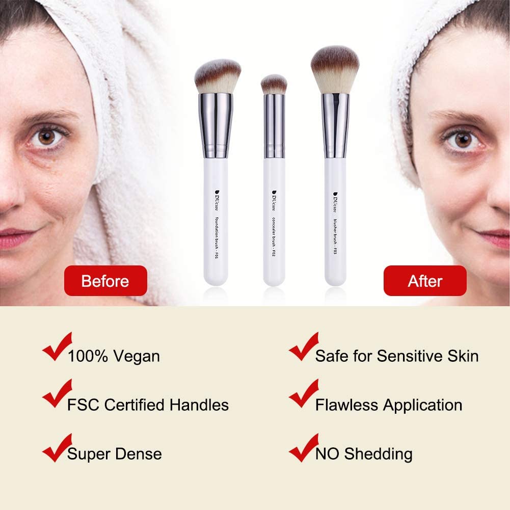 DUcare 3Pcs Professional Makeup Brush Set - Foundation, Contour & Blusher Brushes for Flawless Face Makeup | Perfect for Travel, Liquid & Powder Blending, Buffing & Stippling | Kabuki Brush Included for Seamless Bronzer Application