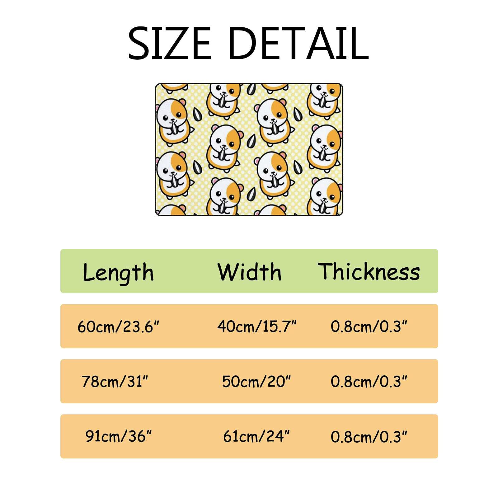 Soft Foam Non-Slip Washable Area Rug - Cute Hamster & Sunflower Seeds Design - 36x24 Inch Kitchen Bath Mat for Indoor/Outdoor Home Decor - Perfect for Living Room, Bedroom, Nursery & Pet Areas