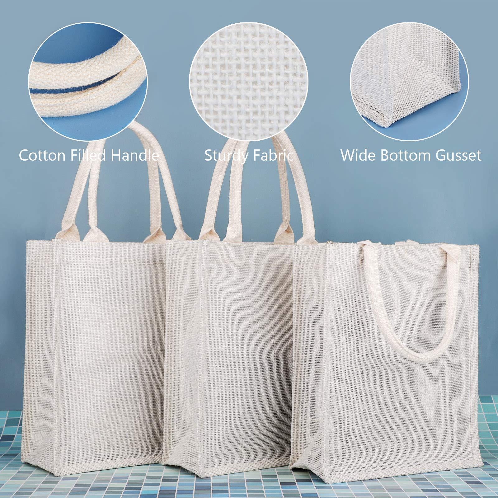 Segarty 6-Pack Small White Burlap Jute Reusable Canvas Tote Bags with Handles - Eco-Friendly Blank Bulk Totes for Bridesmaid Wedding Favors, Women's Grocery Shopping, Bachelorette Party & Beach Trips - Perfect for Farmers Markets, Picnics and Everyday Use