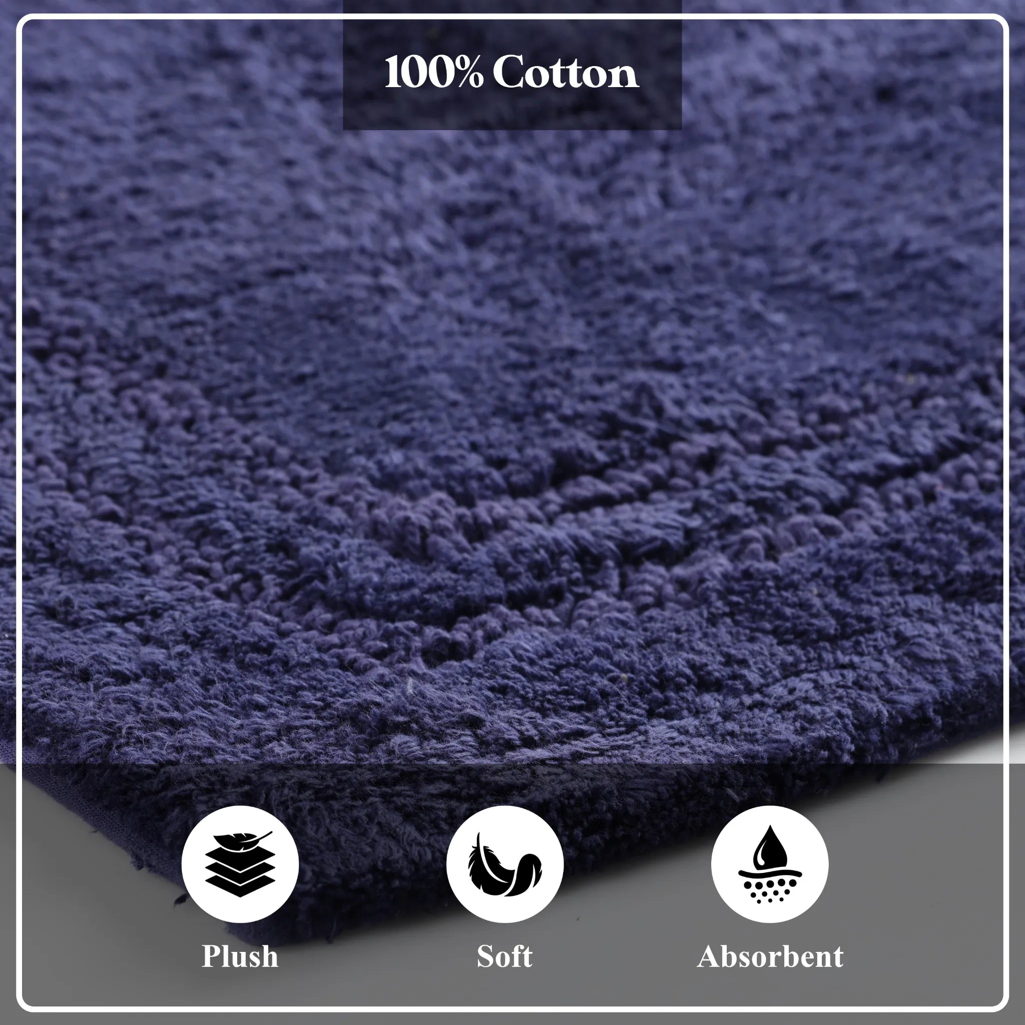 Non-Slip Cotton Bathroom Rug Set - 2 Piece Washable Absorbent Bath Mat with Anti-Skid Backing for Bathroom, Shower & Vanity Area