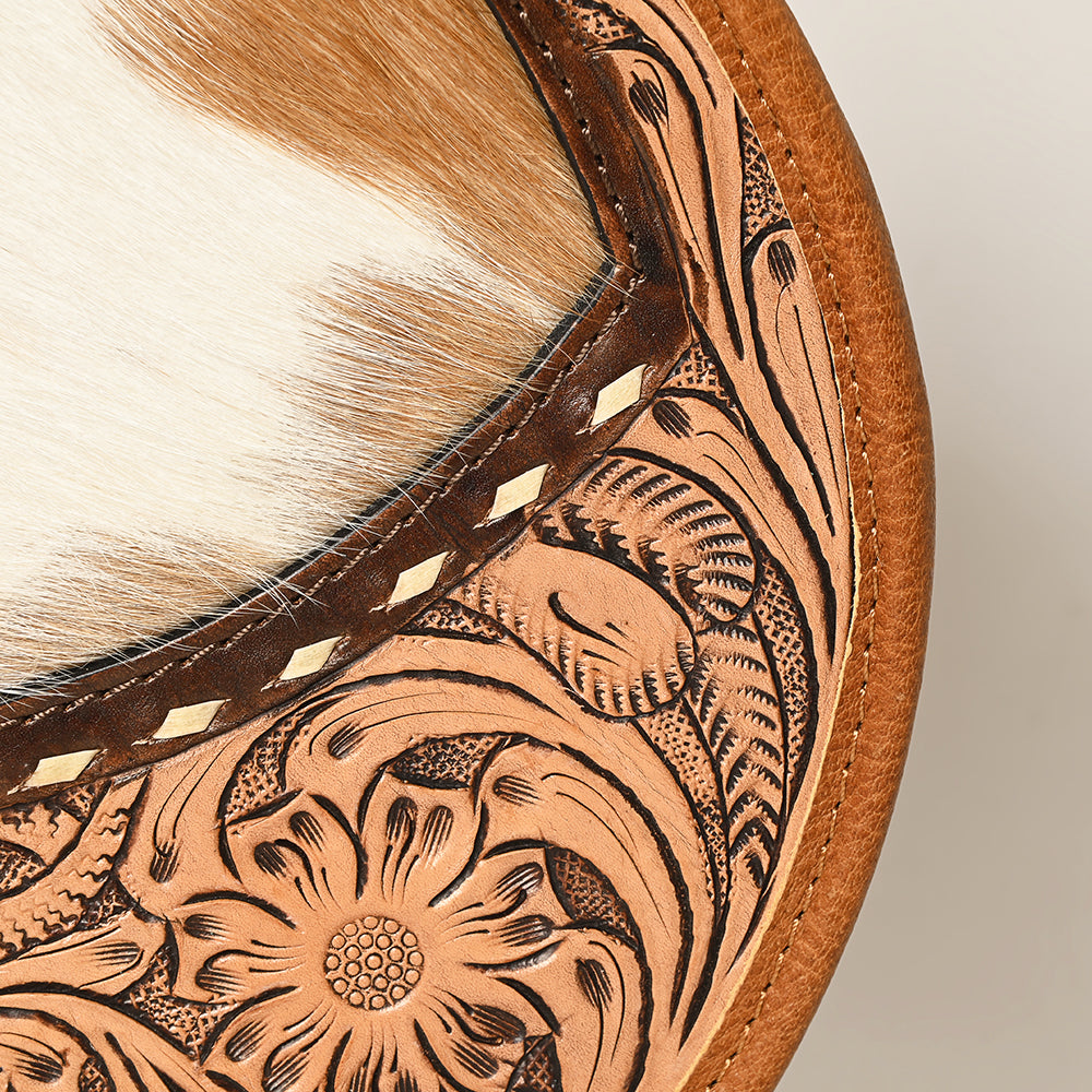 American Darling ADBG563TAW Genuine Leather Women's Western Handbag - Hand Tooled Hair-On Cowhide Canteen Purse for Cowgirl, Rodeo & Country Style Fashion Accessory
