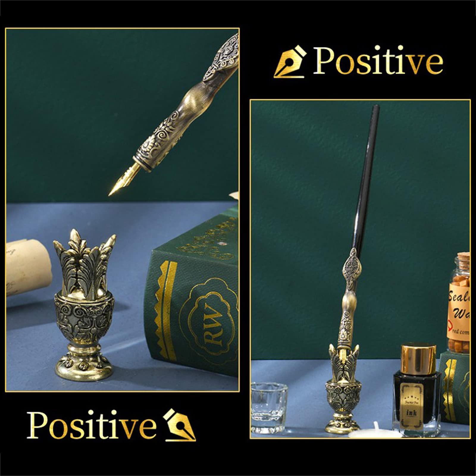 Premium Gold Calligraphy Pen Set with Ink - Wooden Fountain Pen, Sealing Wax Beads, Tea Candle, Glass Cup, Letter Opener & Wax Seal Spoon - Elegant Gift Box for Teachers, Women | Perfect for Wedding Invitations, Thank You Cards & Handwritten Letters